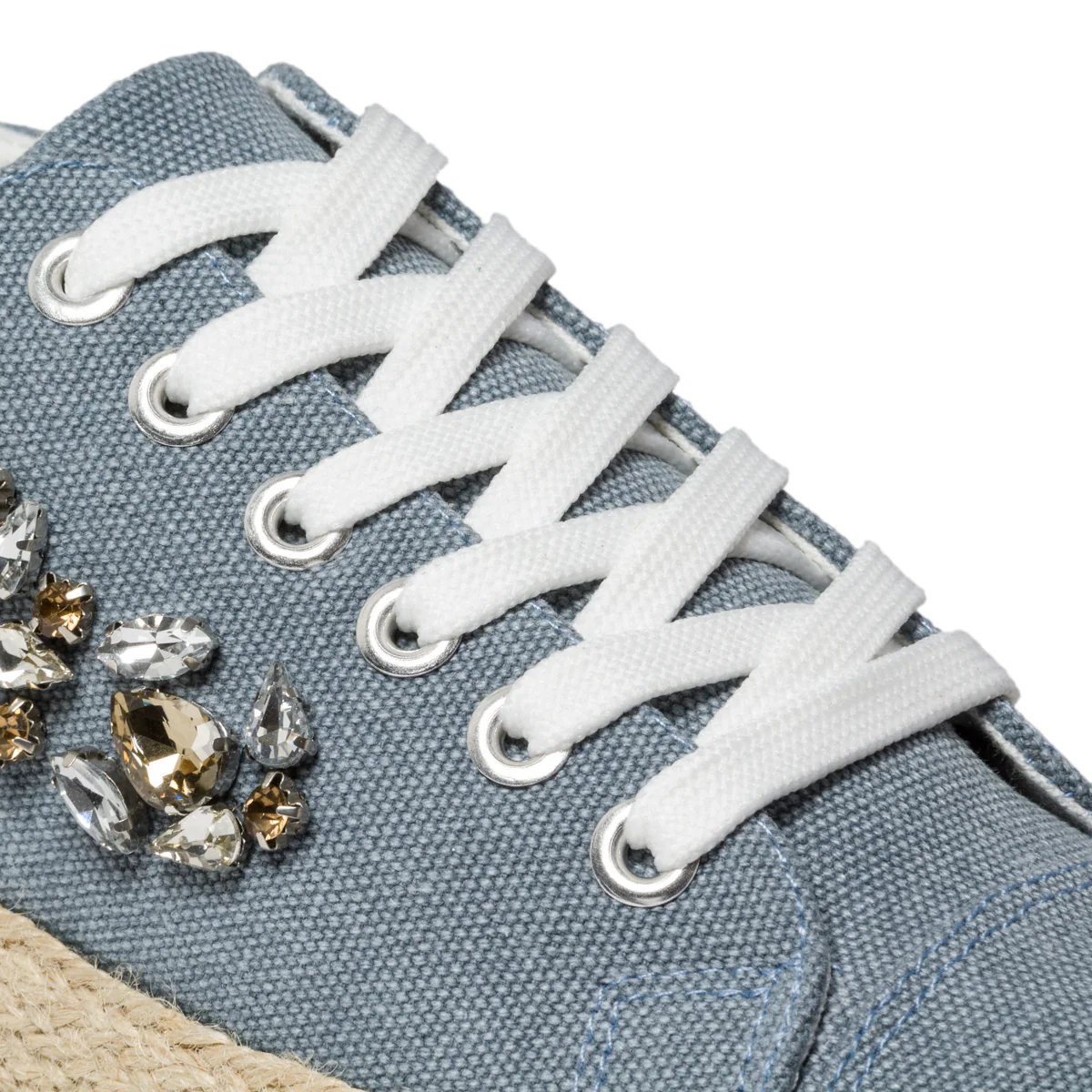 Sneakers blu in canvas con suola in corda e applicazione di perline Lora Ferres - Image 6