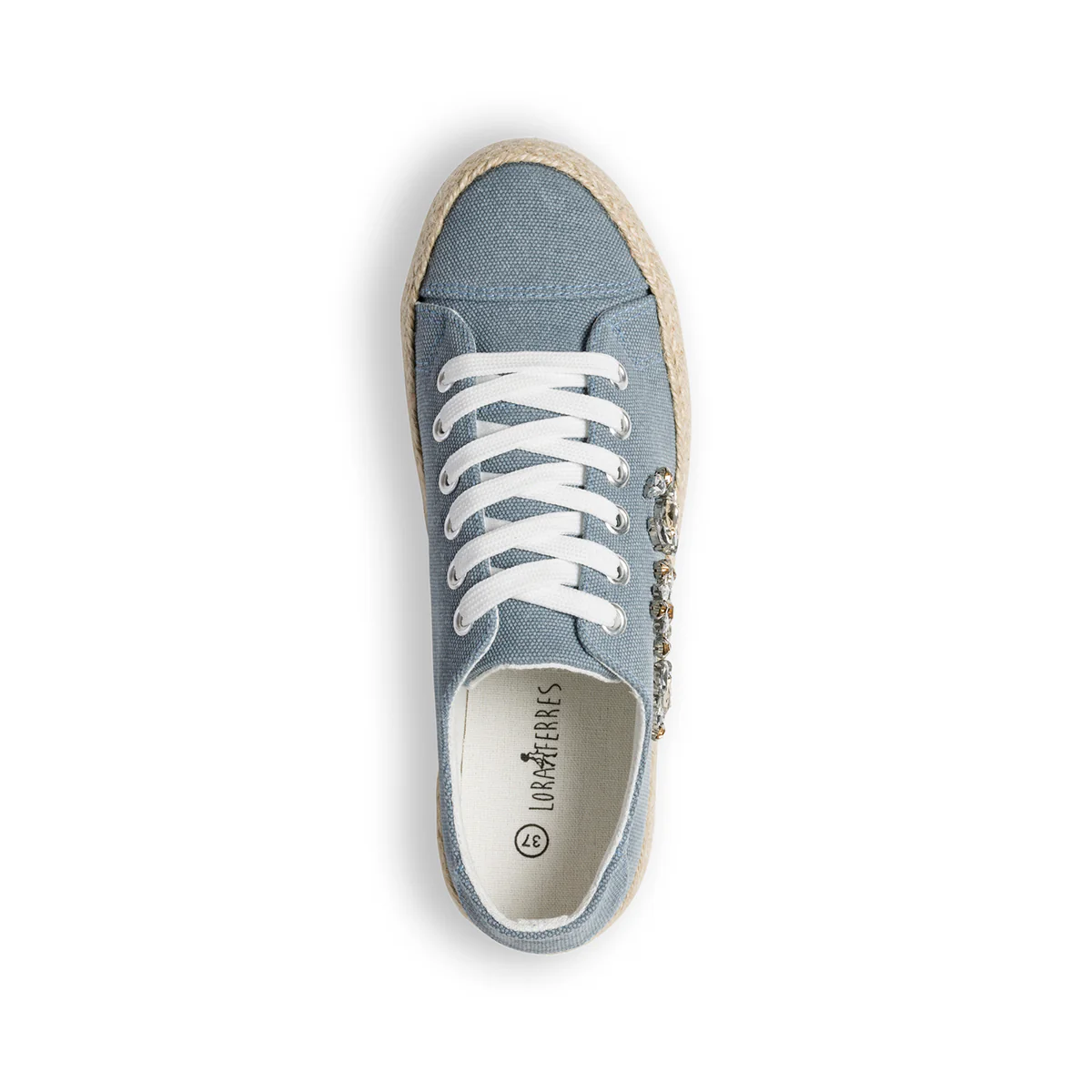Sneakers blu in canvas con suola in corda e applicazione di perline Lora Ferres - Image 8
