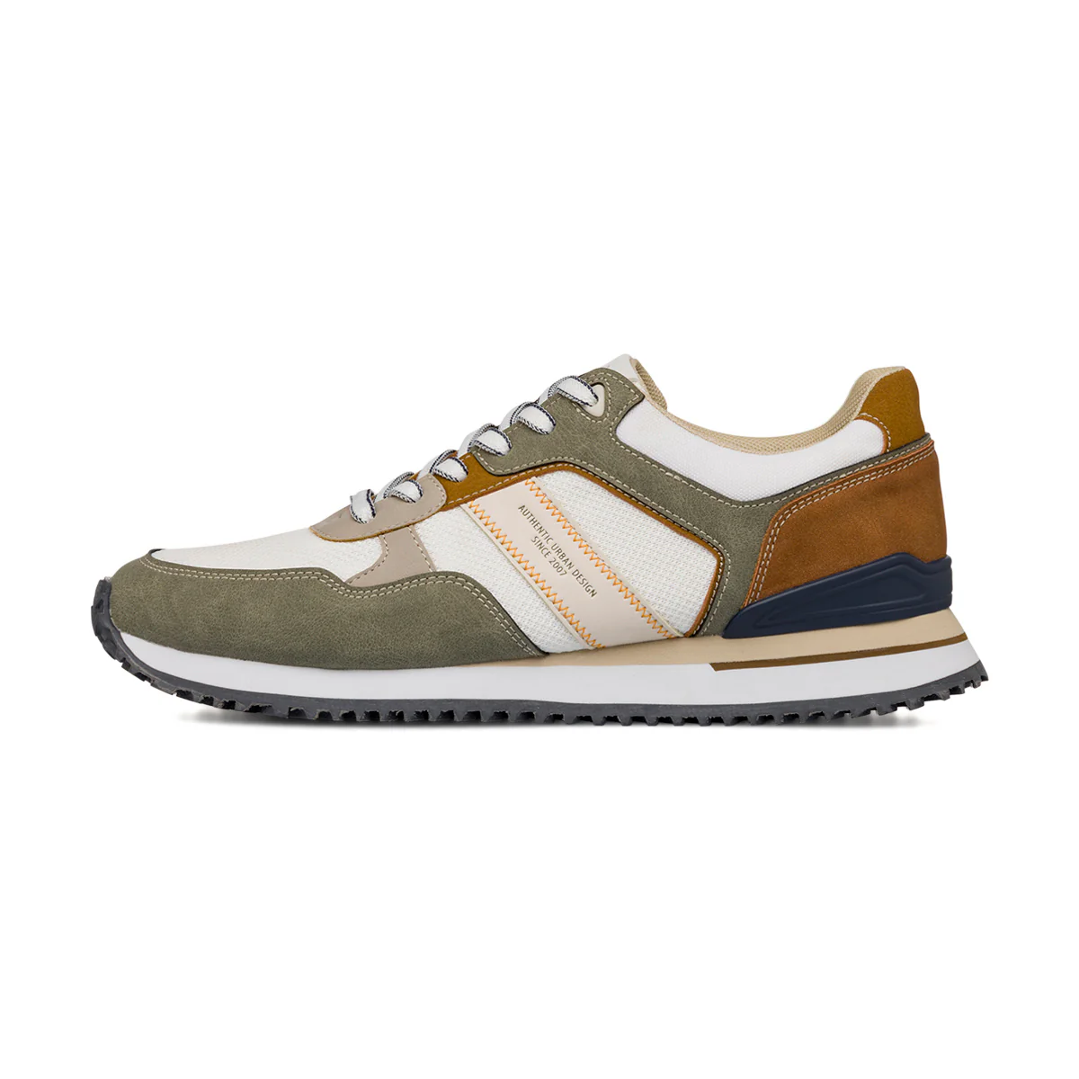 Sneakers casual bicolore khaki e bianco da Uomo con logo Glams - Image 2