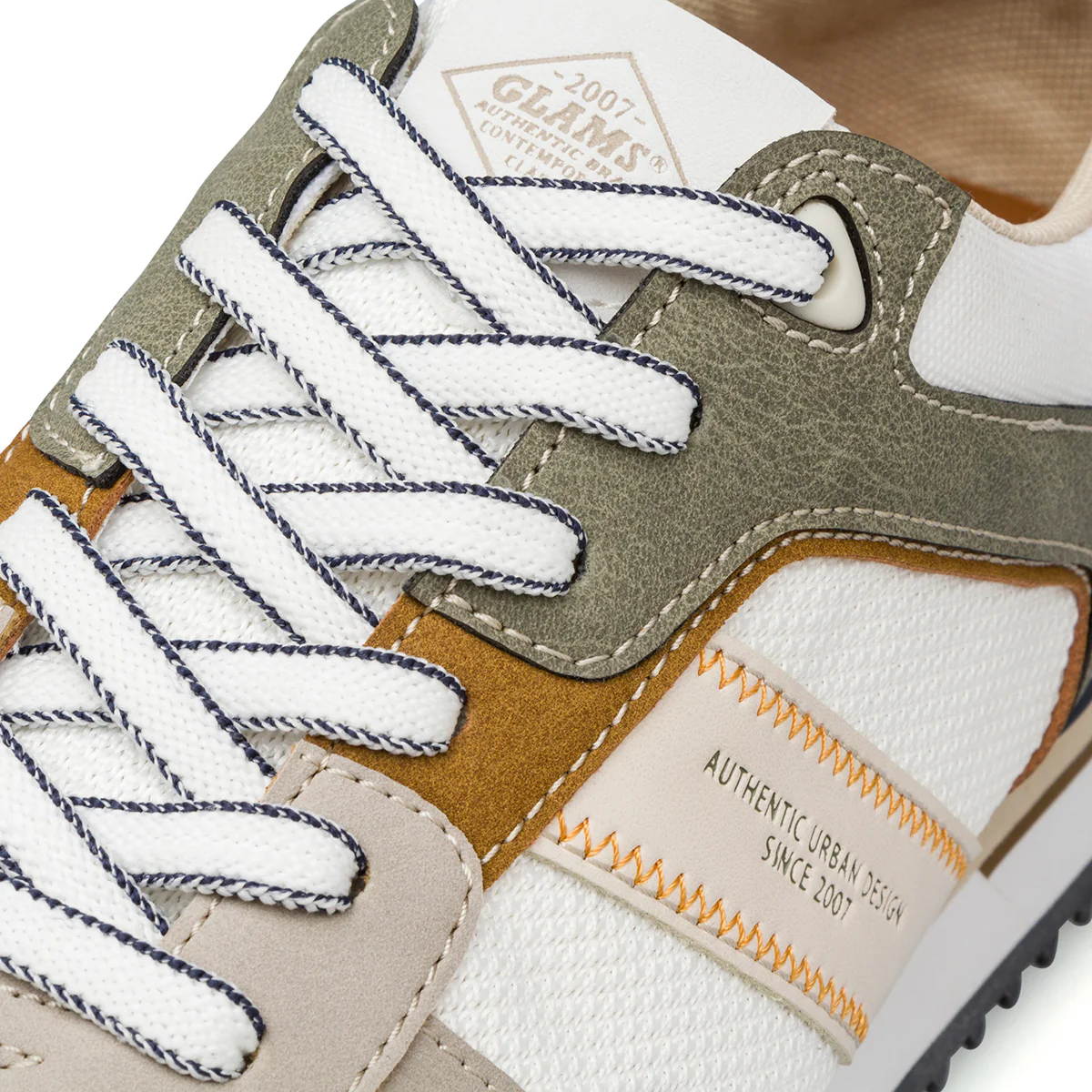 Sneakers casual bicolore khaki e bianco da Uomo con logo Glams - Image 4