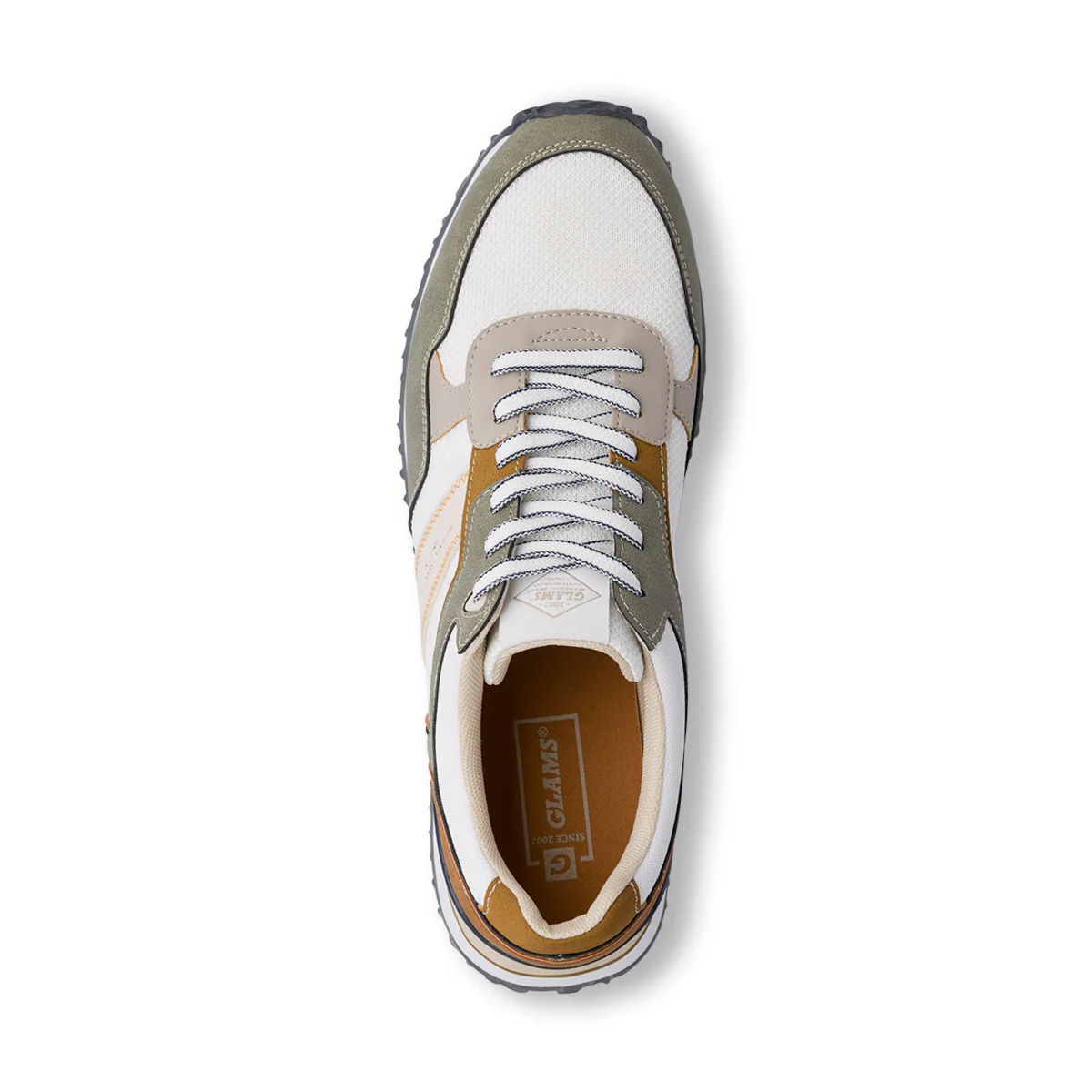 Sneakers casual bicolore khaki e bianco da Uomo con logo Glams - Image 5