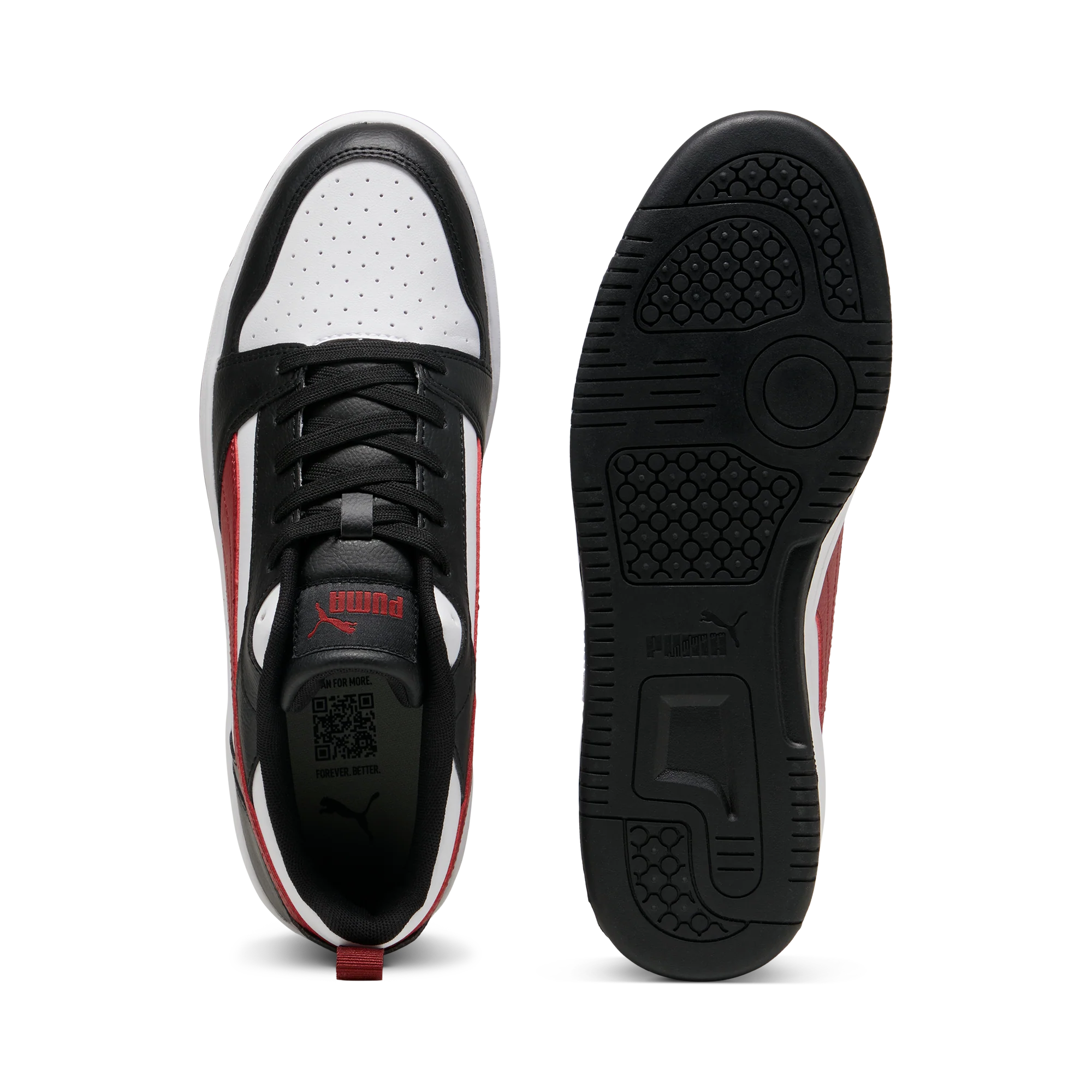 Sneakers casual da uomo bianche con dettagli neri e rossi e logo Puma Rebound V6 - Image 6