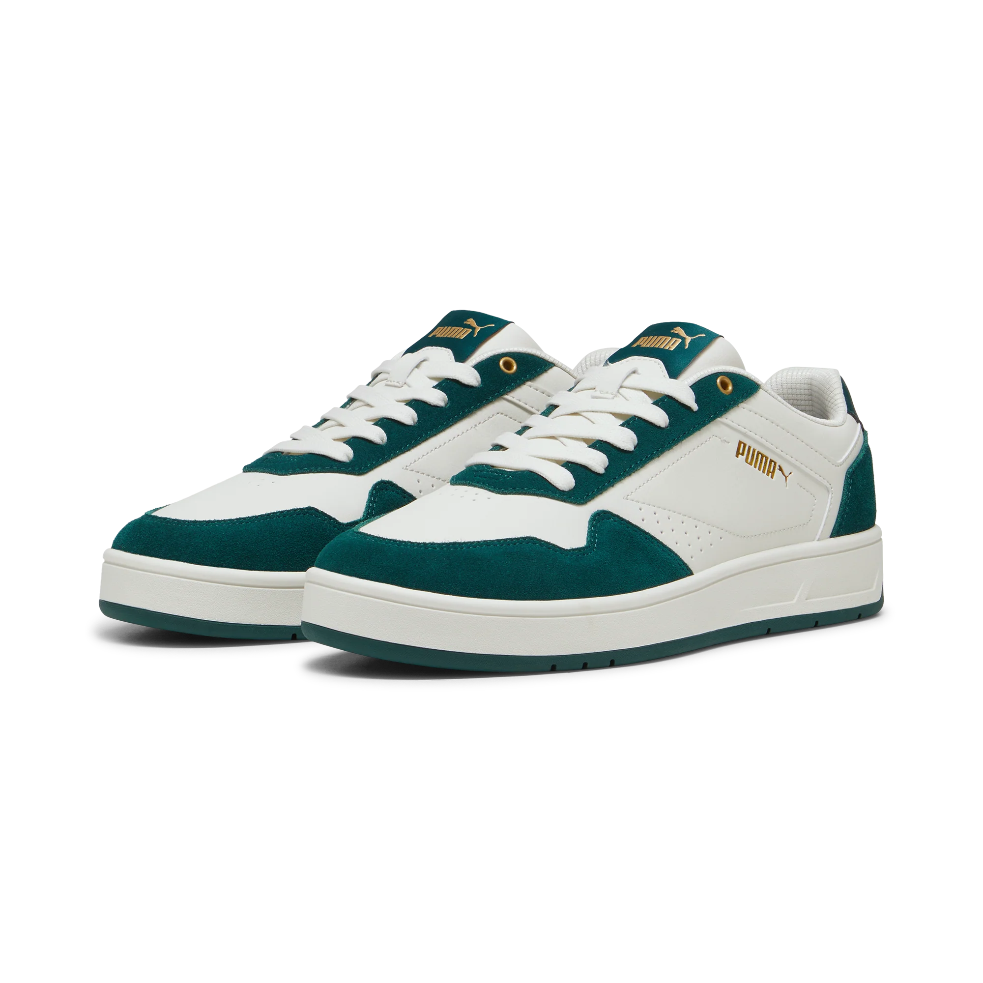 Sneakers casual da uomo bianche e verdi con inserti scamosciati e logo Puma Court Classic