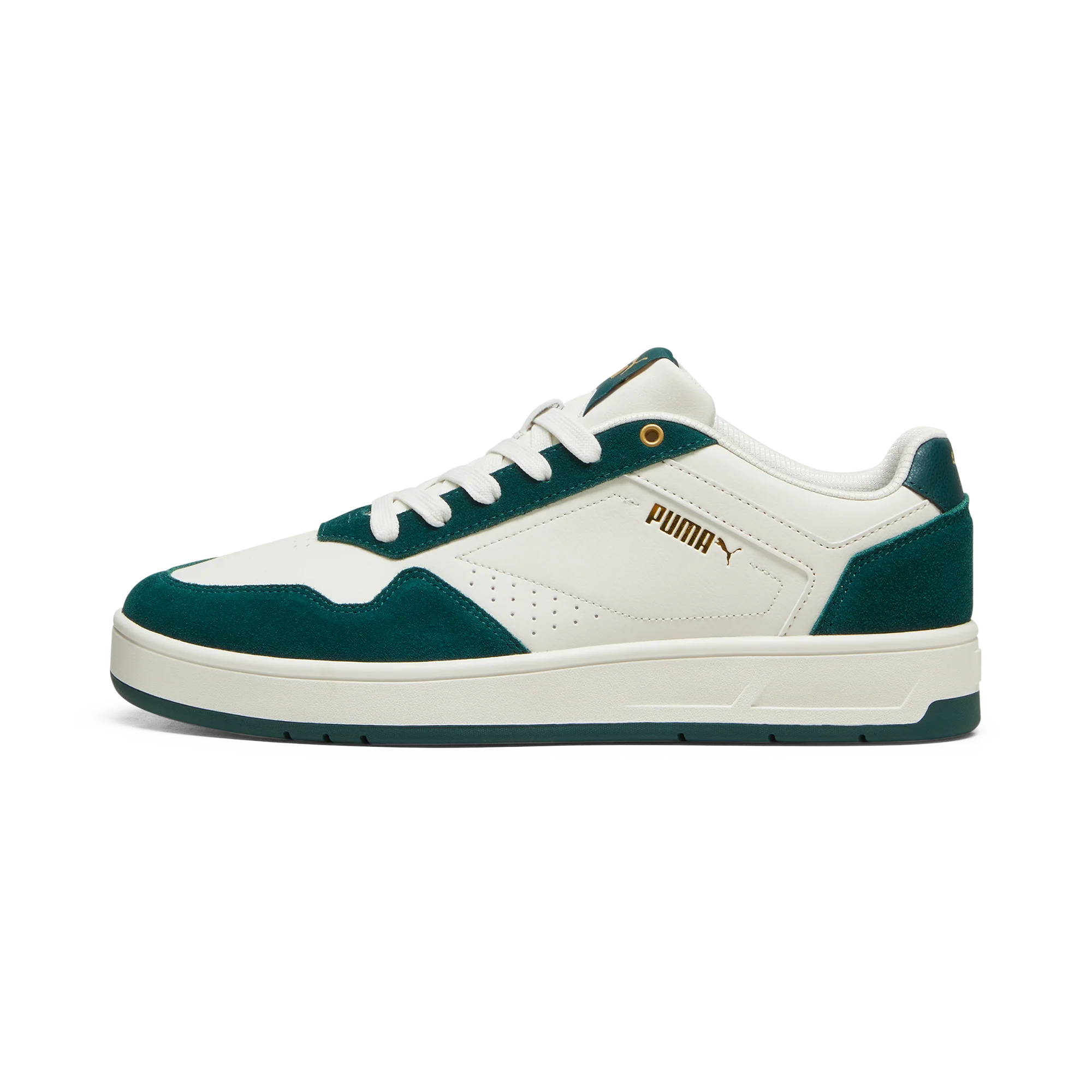 Sneakers casual da uomo bianche e verdi con inserti scamosciati e logo Puma Court Classic - Image 3
