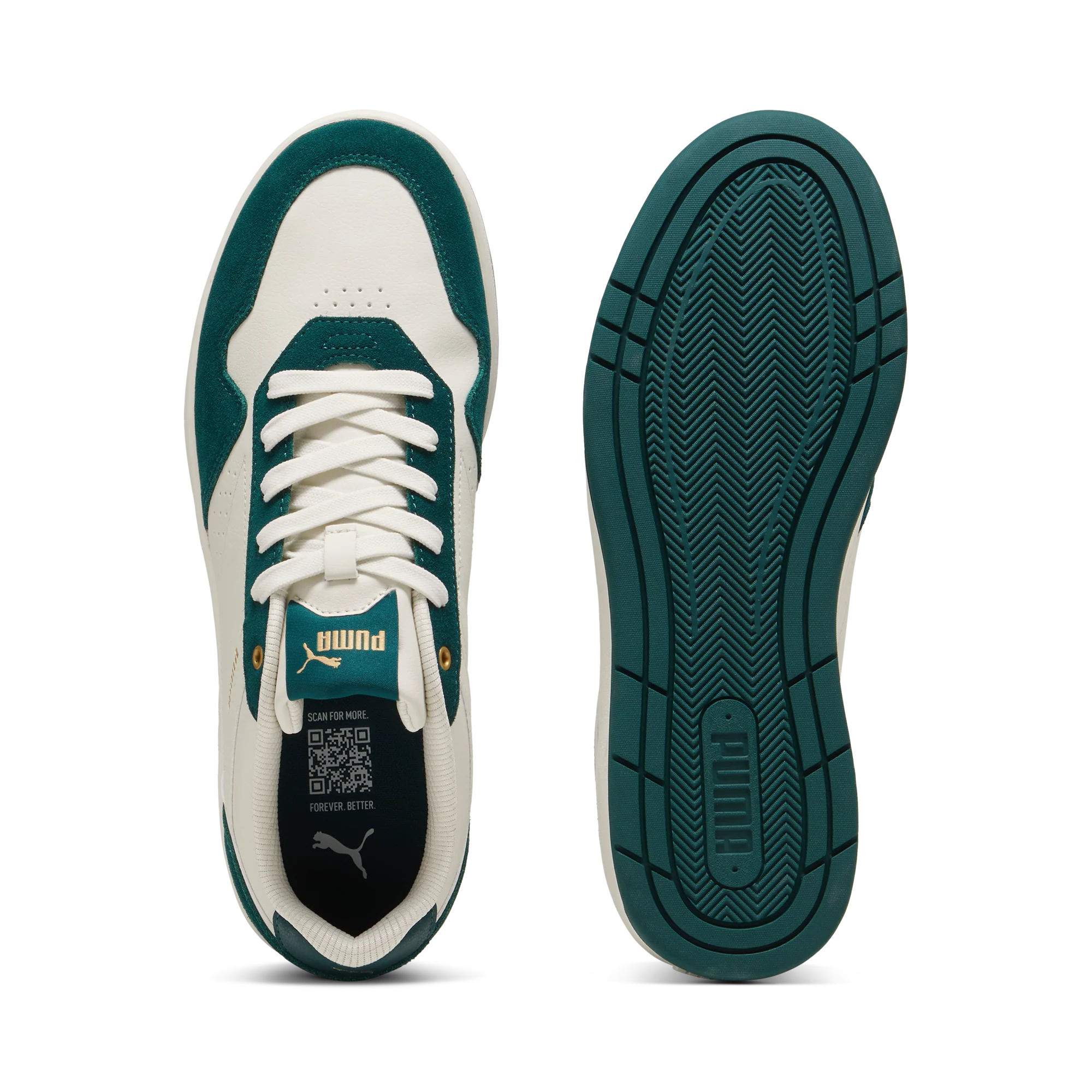 Sneakers casual da uomo bianche e verdi con inserti scamosciati e logo Puma Court Classic - Image 4