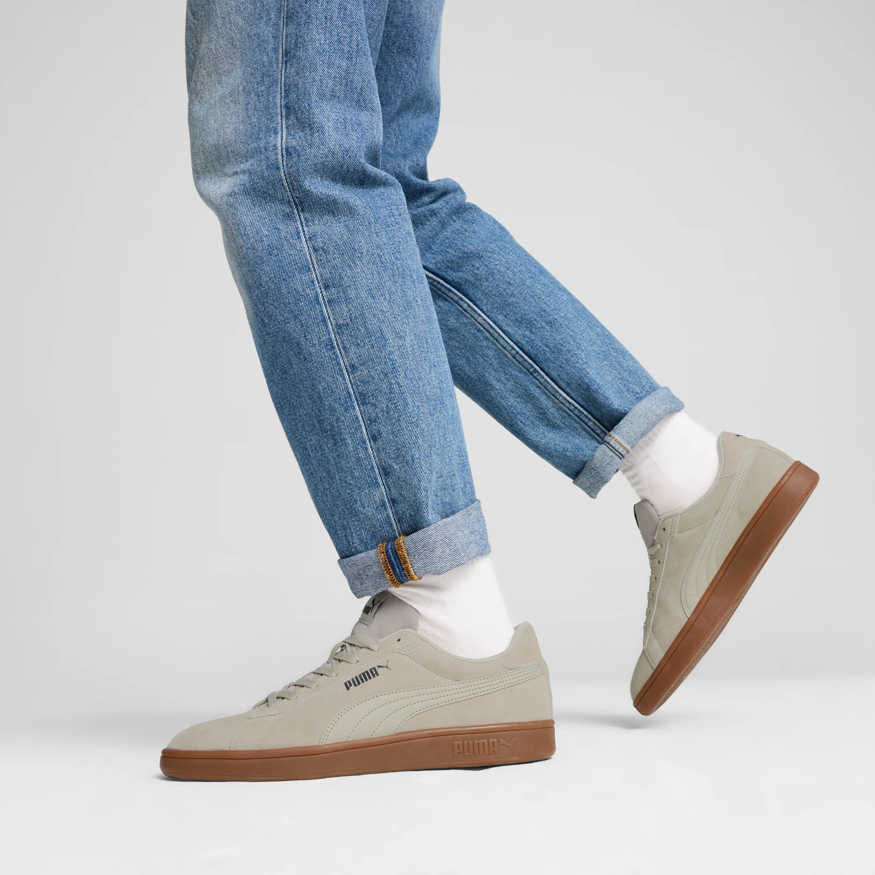 Sneakers casual da uomo in pelle scamosciata beige con logo Puma Smash 3.0