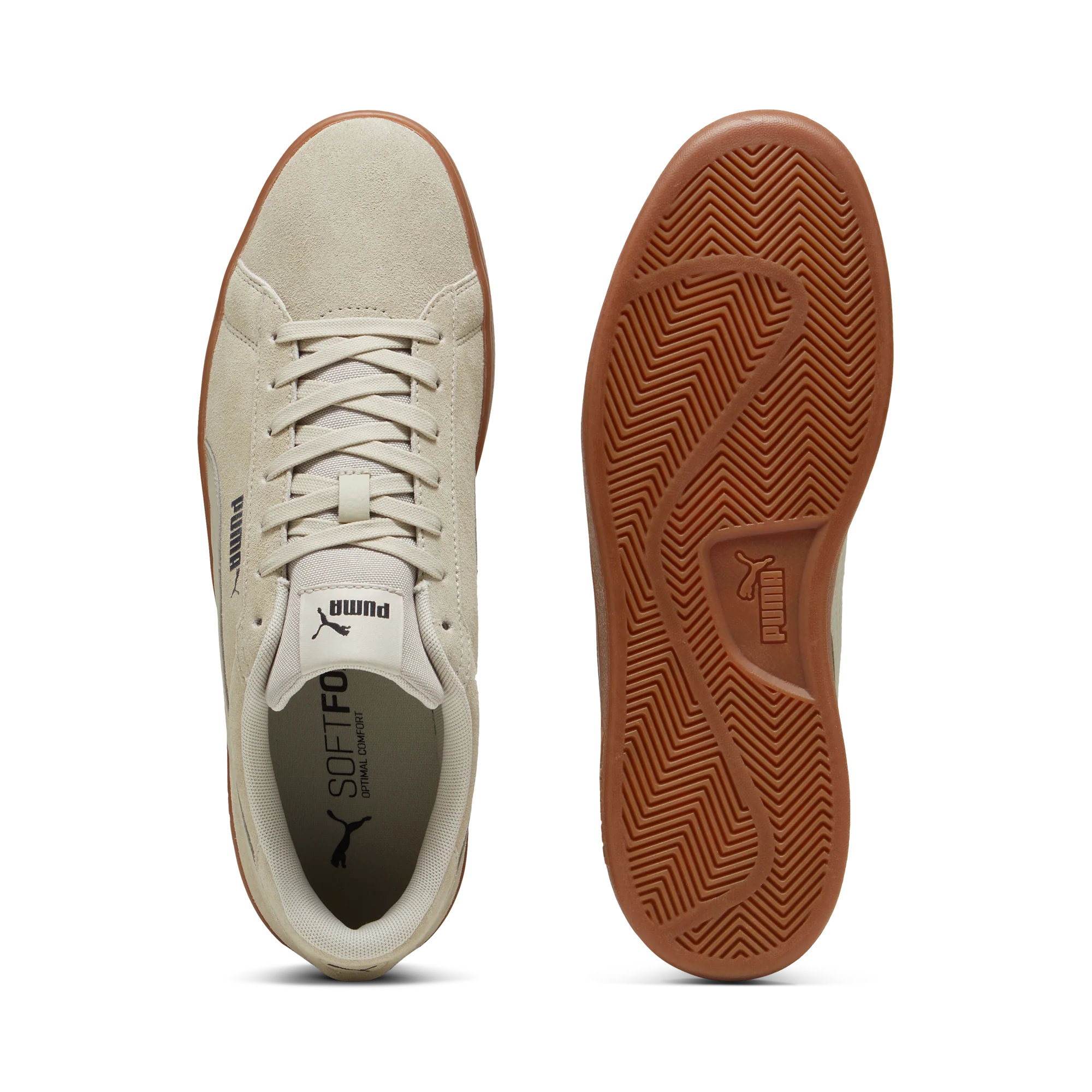 Sneakers casual da uomo in pelle scamosciata beige con logo Puma Smash 3.0 - Image 6