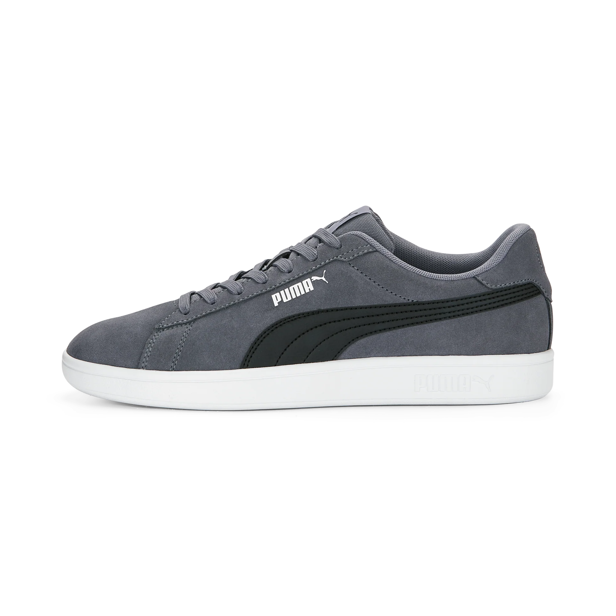Sneakers casual da uomo in pelle scamosciata grigie e nere con logo Puma Smash 3.0
