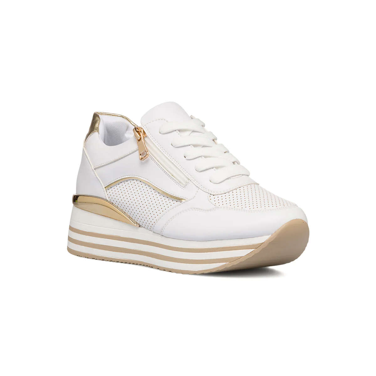 Sneakers chunky traforate bianche e oro da donna Lora Ferres - Image 2
