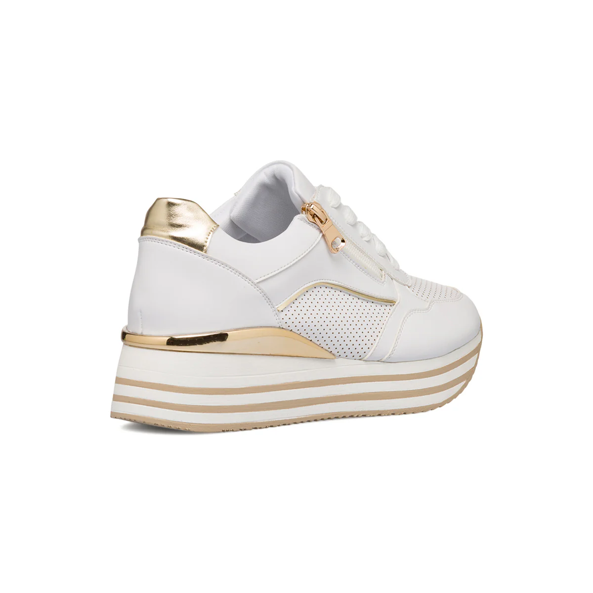 Sneakers chunky traforate bianche e oro da donna Lora Ferres - Image 3