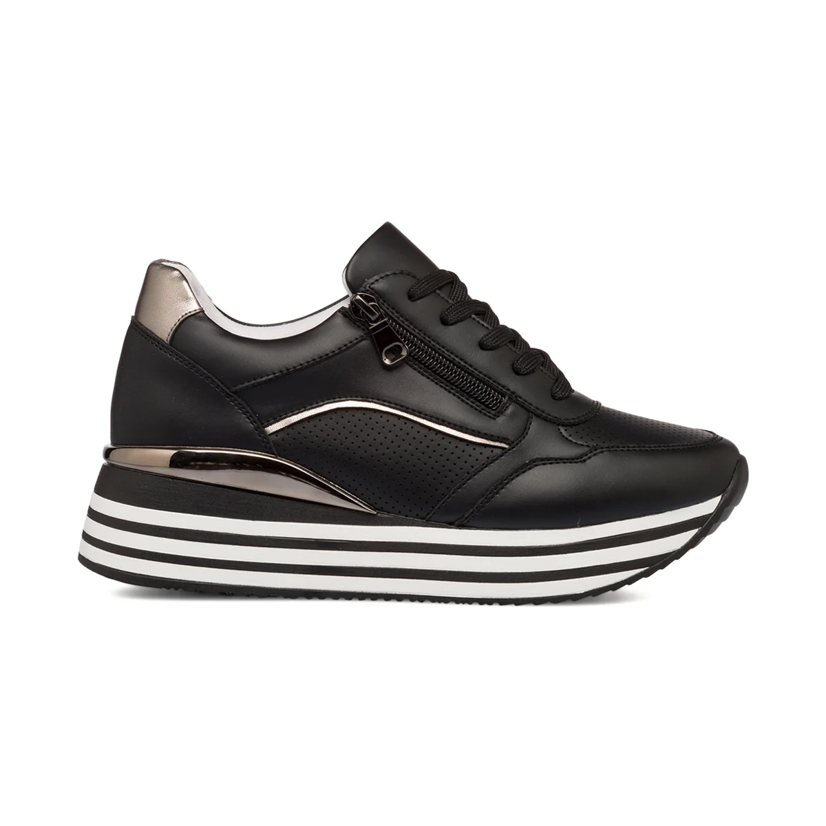 Sneakers chunky traforate nere e argento da donna Lora Ferres