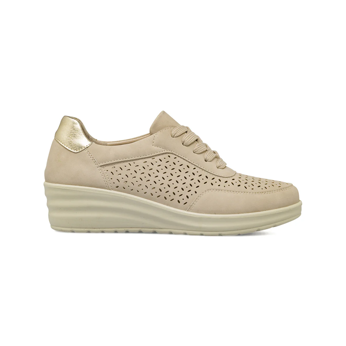 Sneakers comfort da Donna beige con design traforato e zeppa P Soft