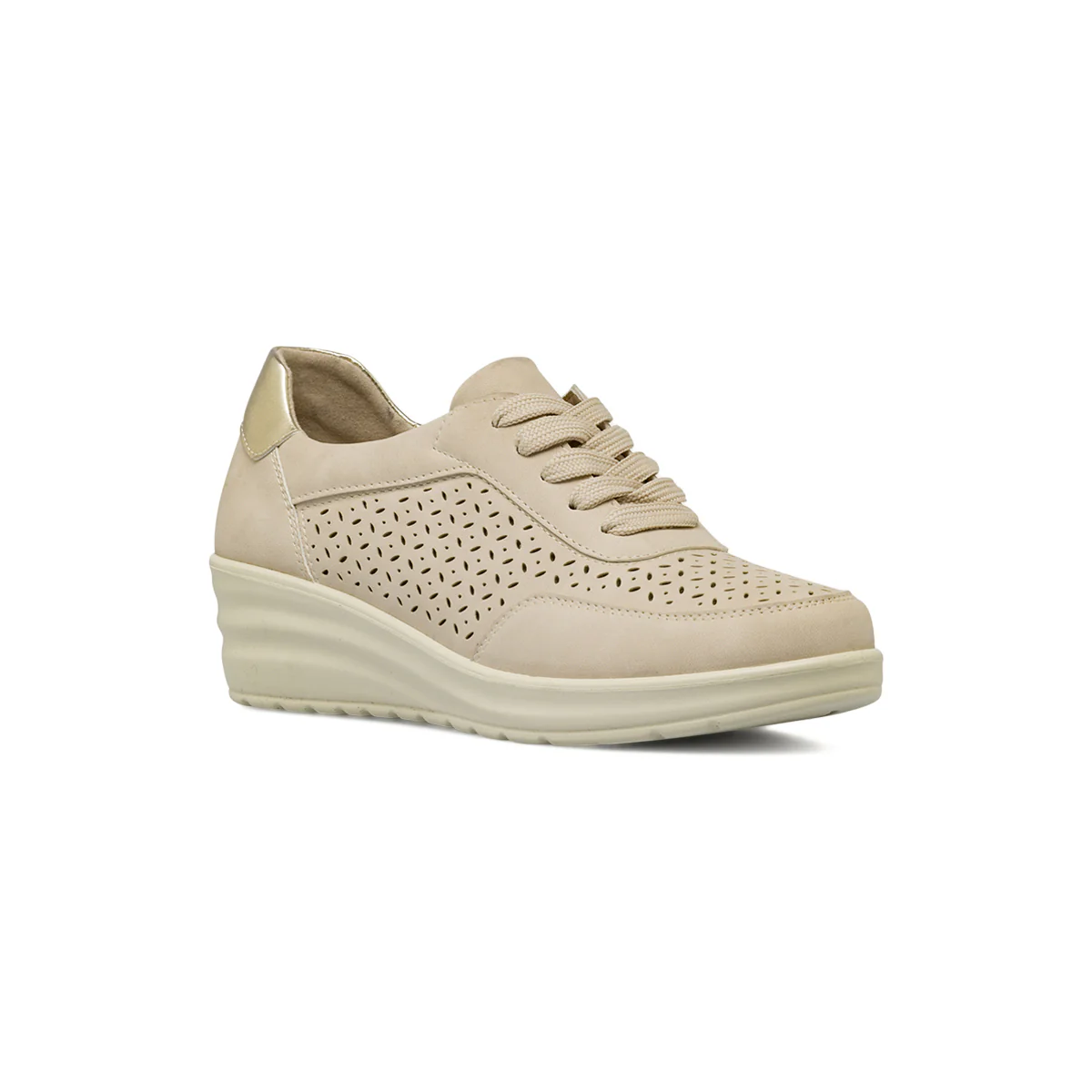 Sneakers comfort da Donna beige con design traforato e zeppa P Soft - Image 2