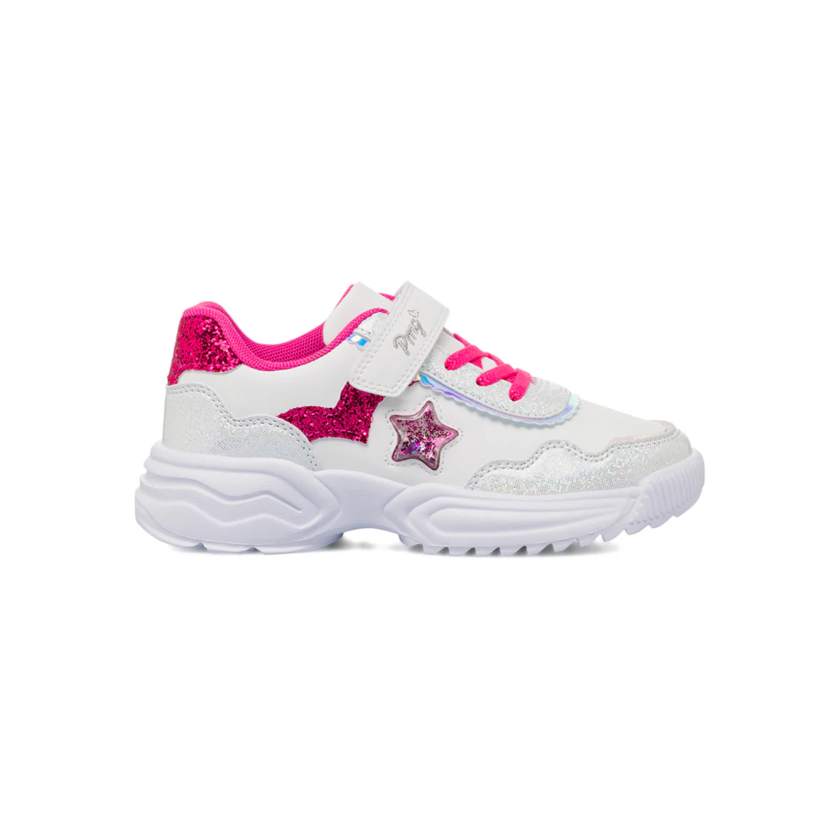 Sneakers da bambina bianche con dettagli fucsia glitter e stella Primigi