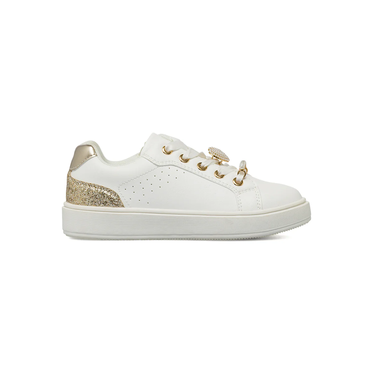 Sneakers da bambina bianche Dieci Baci con decorazioni perle e glitter