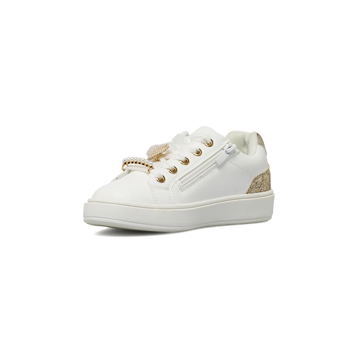 Sneakers da bambina bianche Dieci Baci con decorazioni perle e glitter - Image 3