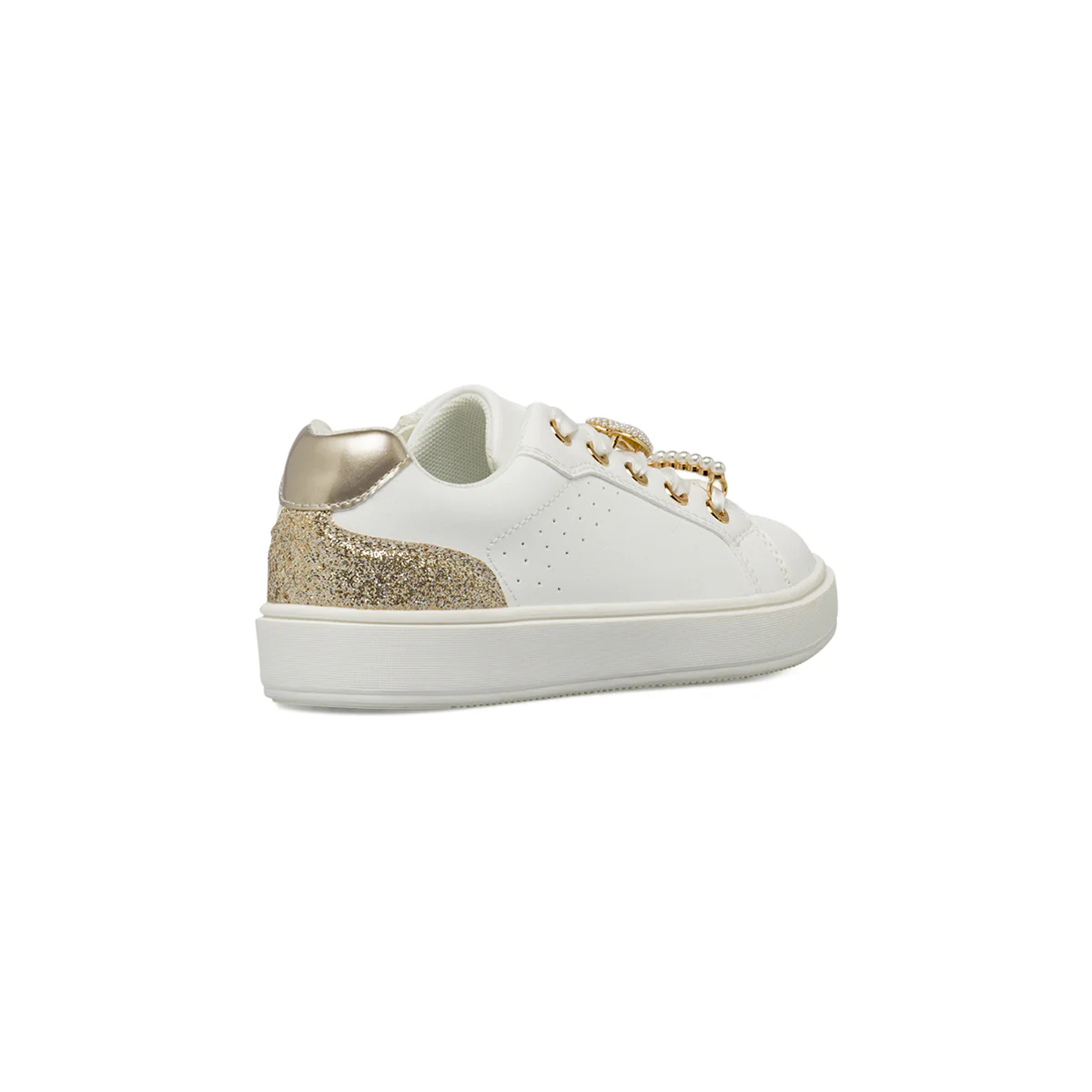 Sneakers da bambina bianche Dieci Baci con decorazioni perle e glitter - Image 4