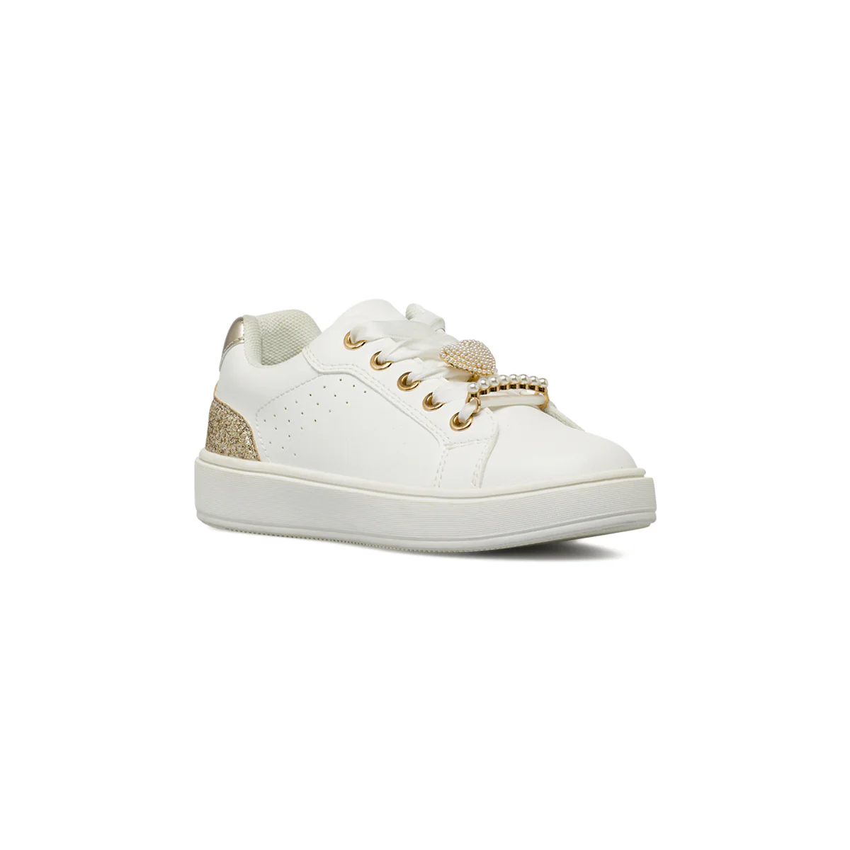 Sneakers da bambina bianche Dieci Baci con decorazioni perle e glitter - Image 5