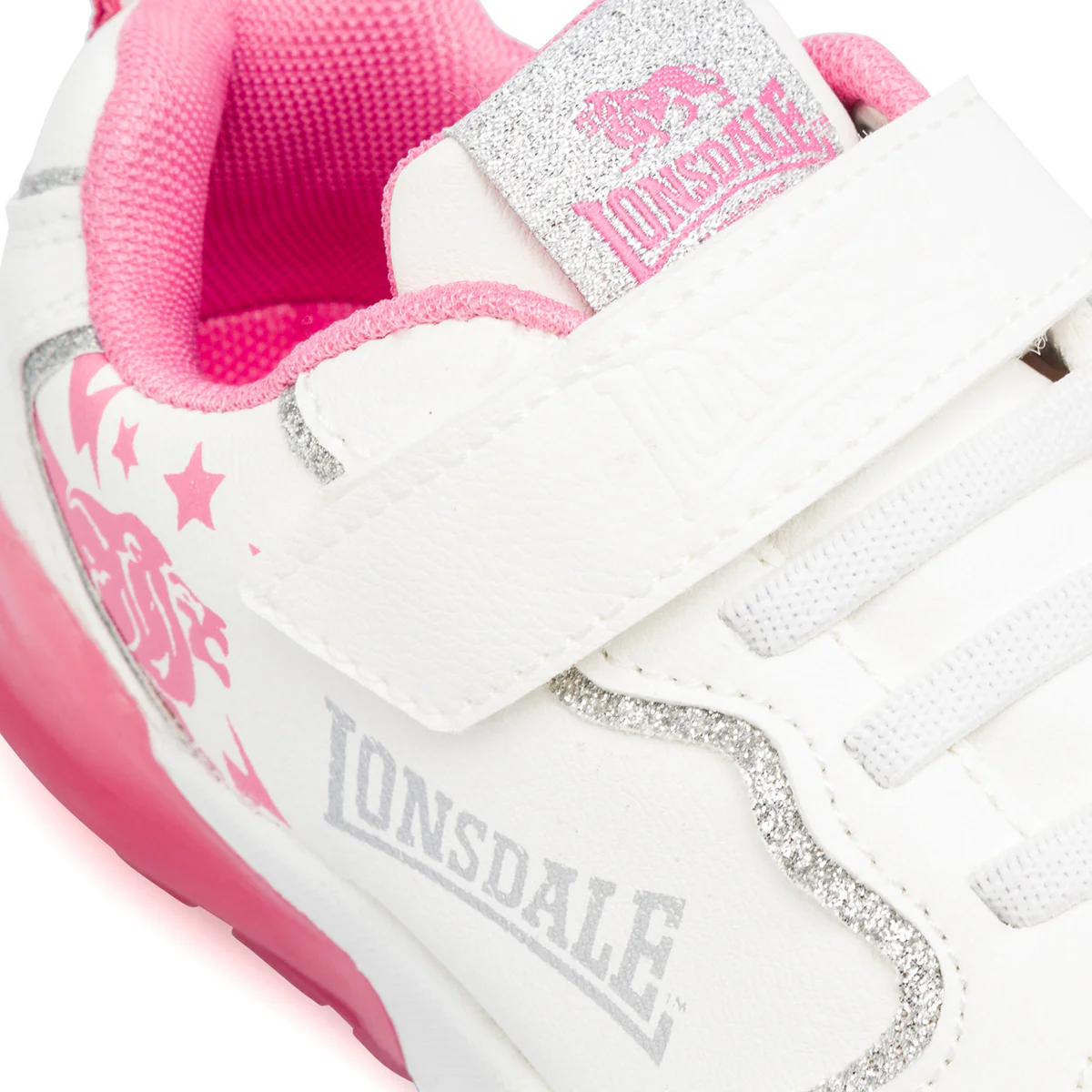 Sneakers da bambina bianche e rosa con luci nella suola Lonsdale - Image 4