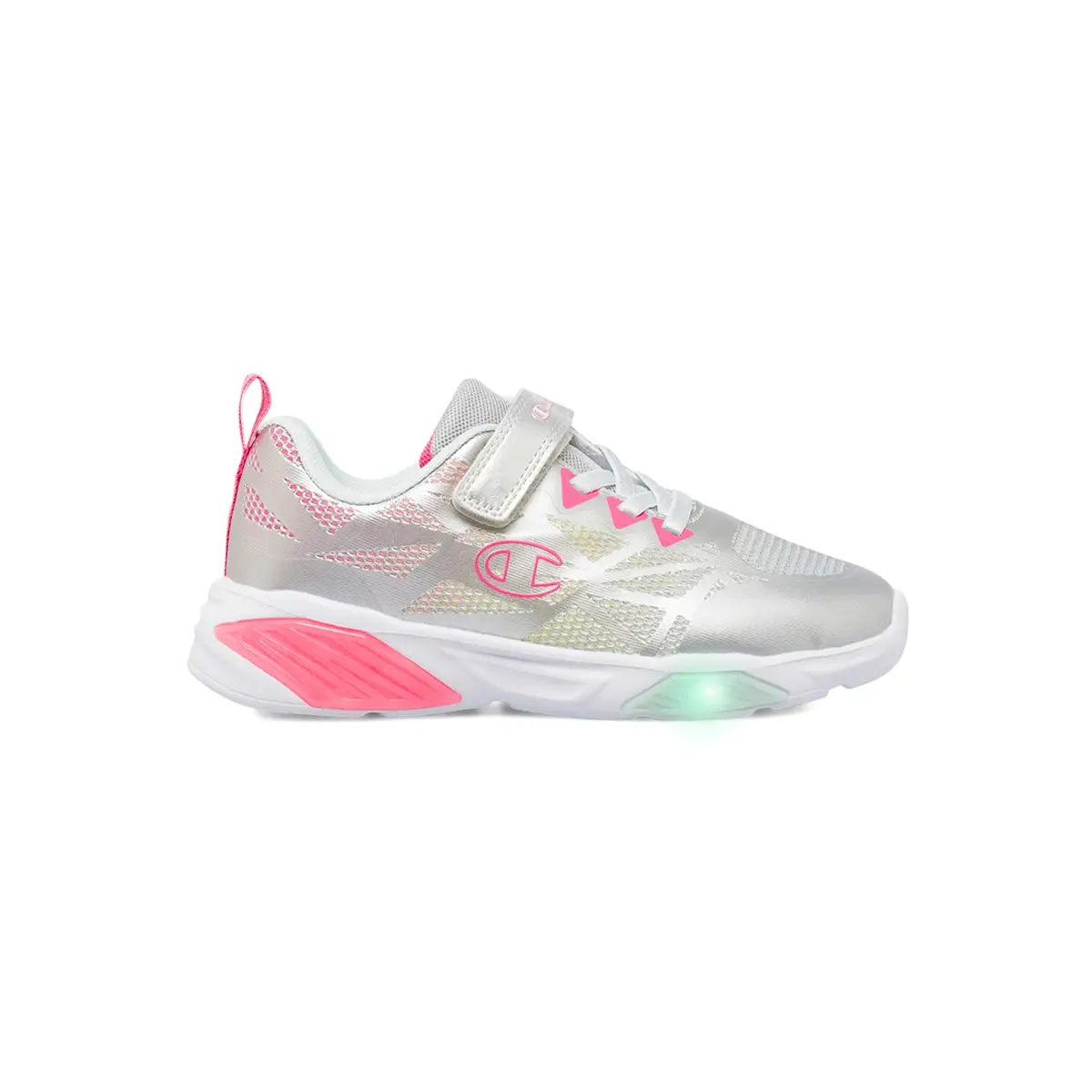 Sneakers da bambina Champion argento e rosa con luci e strappo