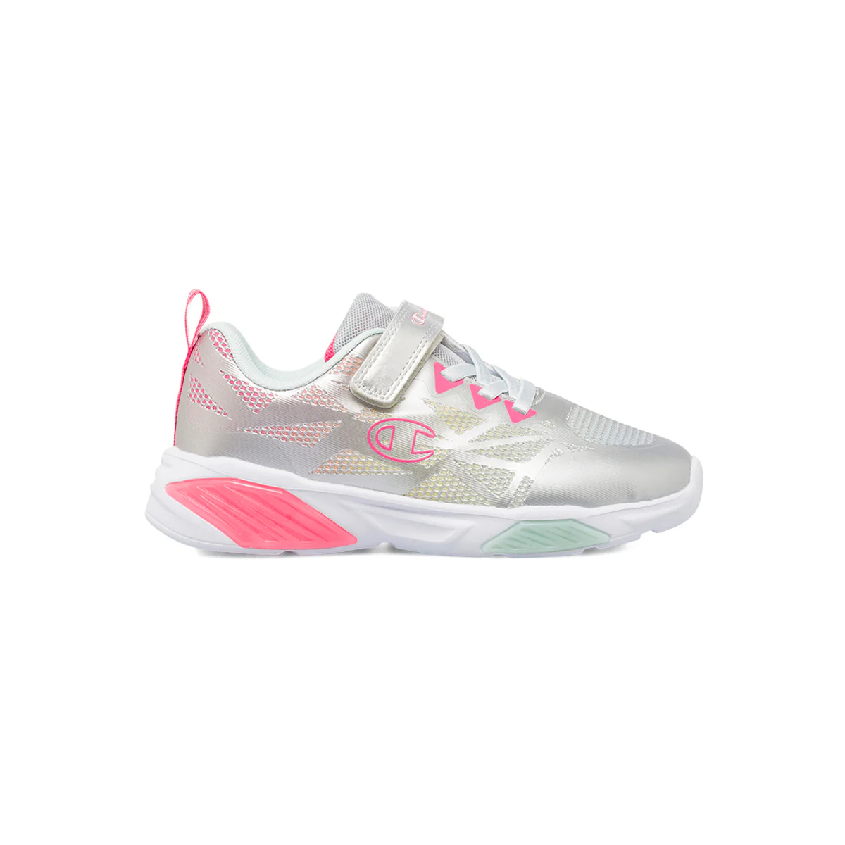 Sneakers da bambina Champion argento e rosa con luci e strappo - Image 2
