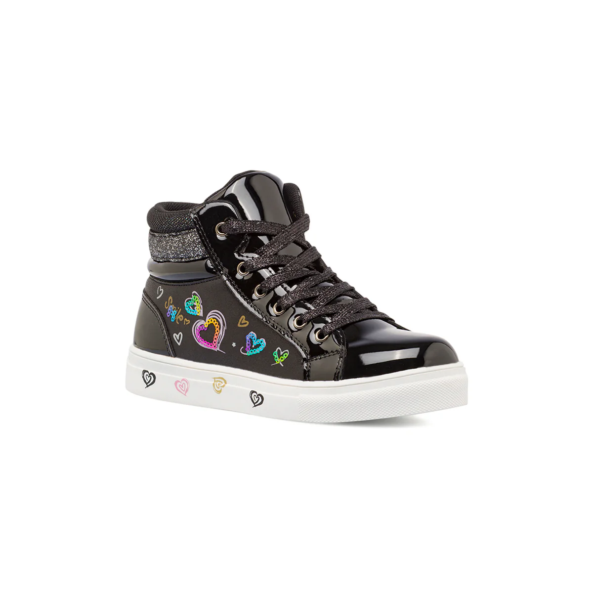 Sneakers da bambina nere Dieci Baci con cuori iridescenti e glitter - Image 2