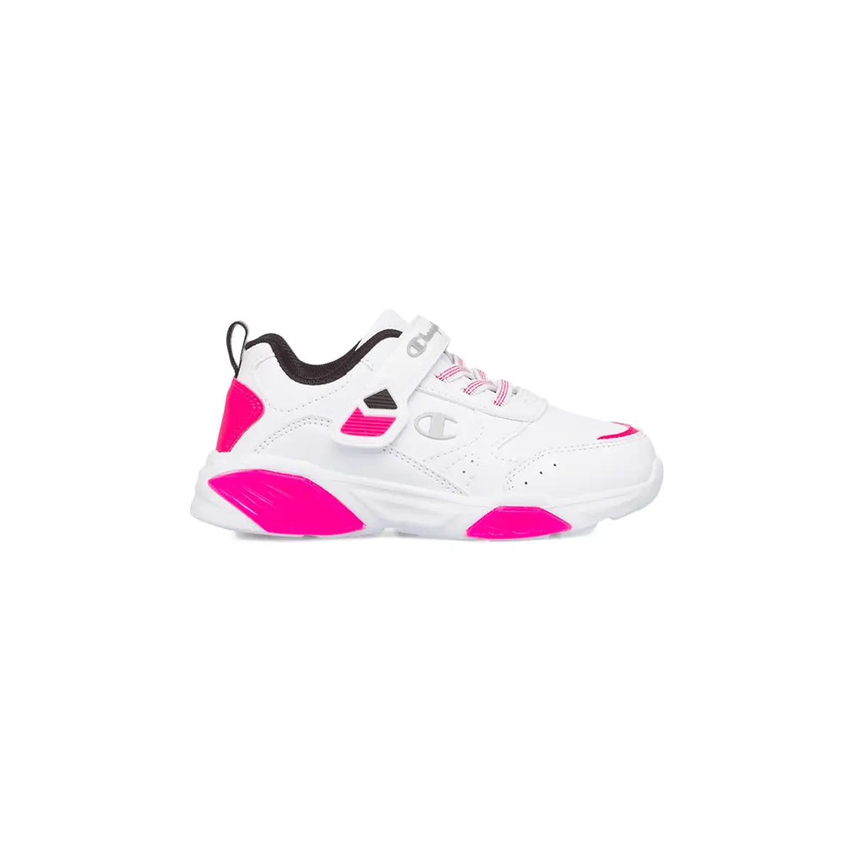 Sneakers da bambina primi passi rosa e bianche con luci nella suola Champion Wave