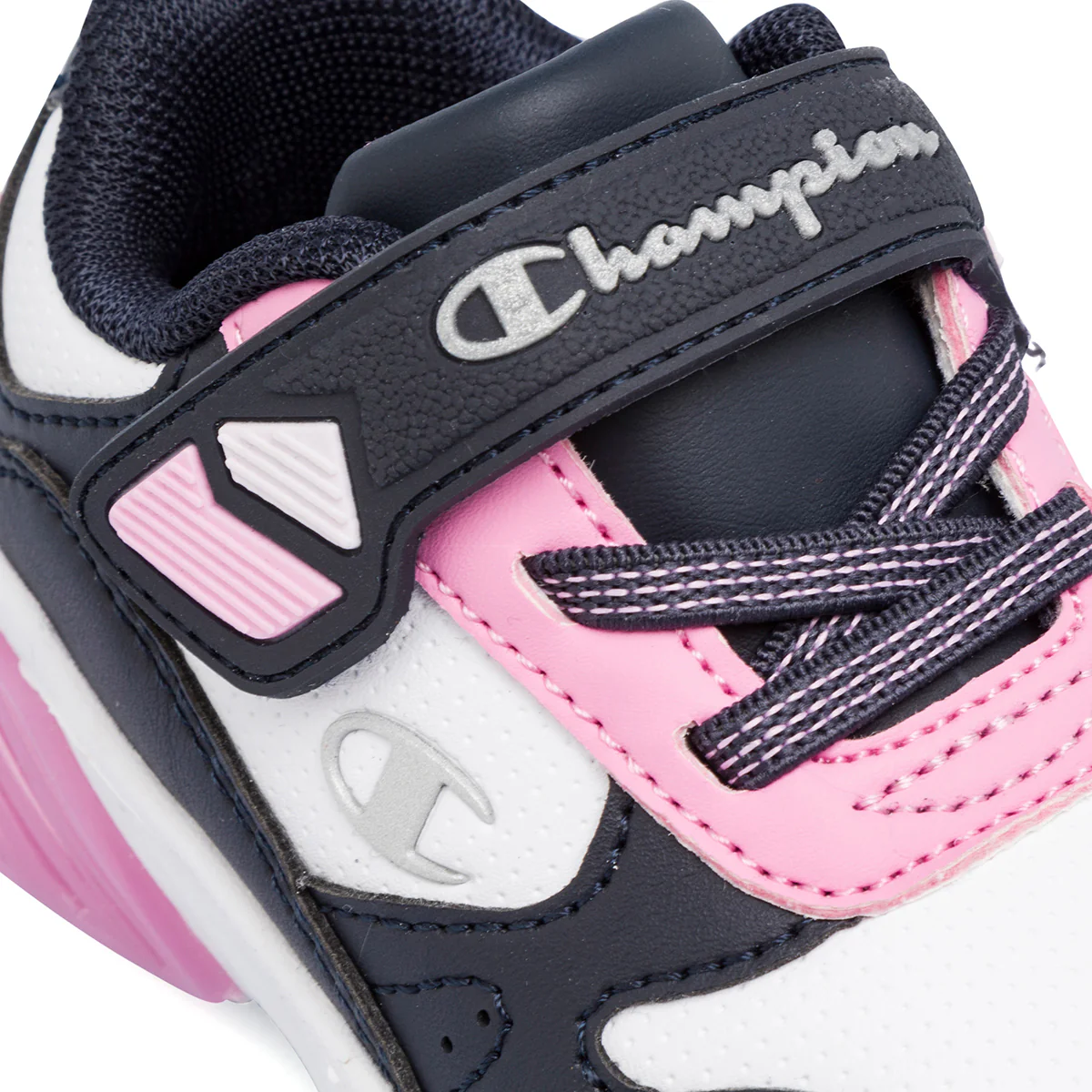 Sneakers da bambina primi passi rosa e nere con luci nella suola Champion Wave - Image 5