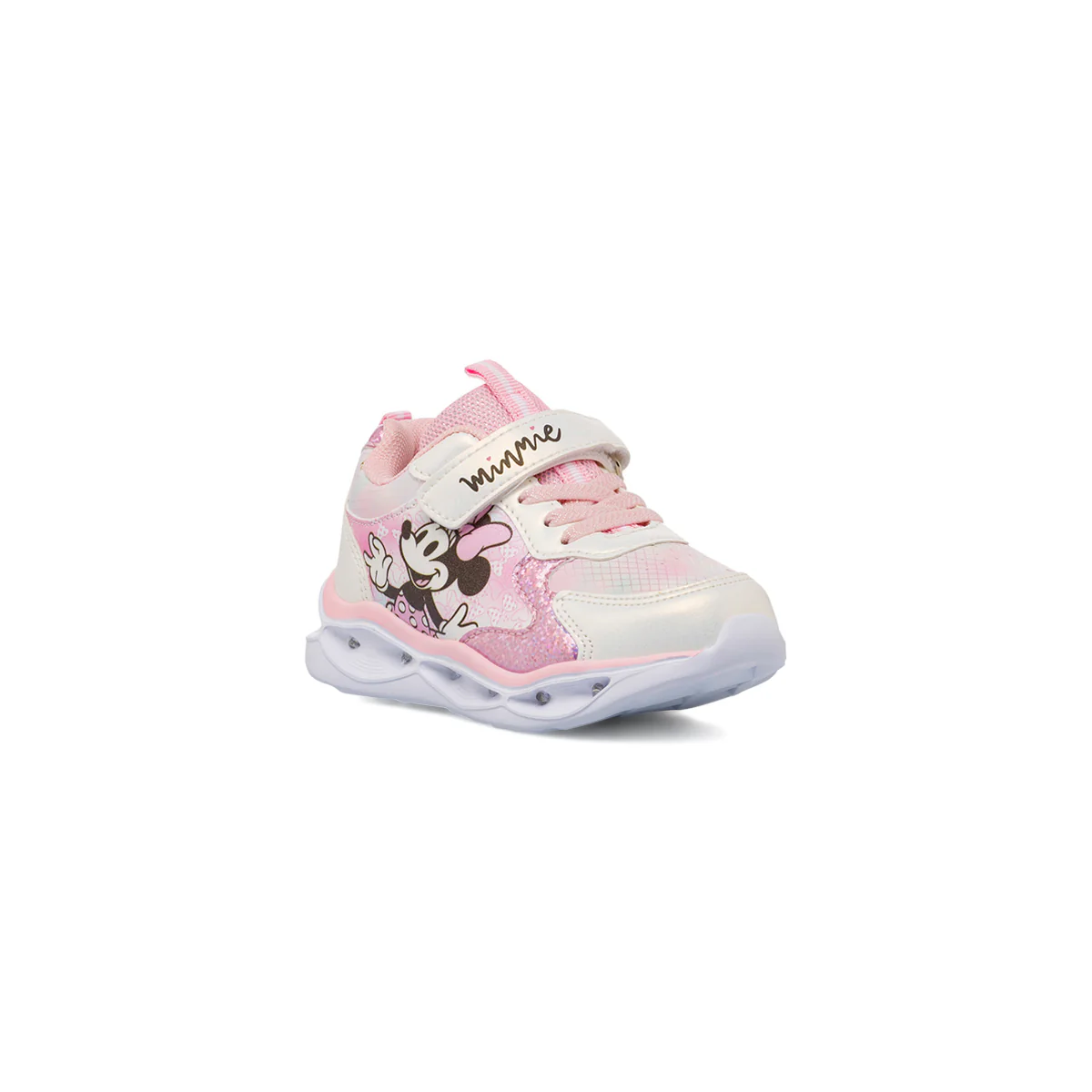Sneakers da bambina rosa e bianche Minnie con luci e glitter Disney - Image 2