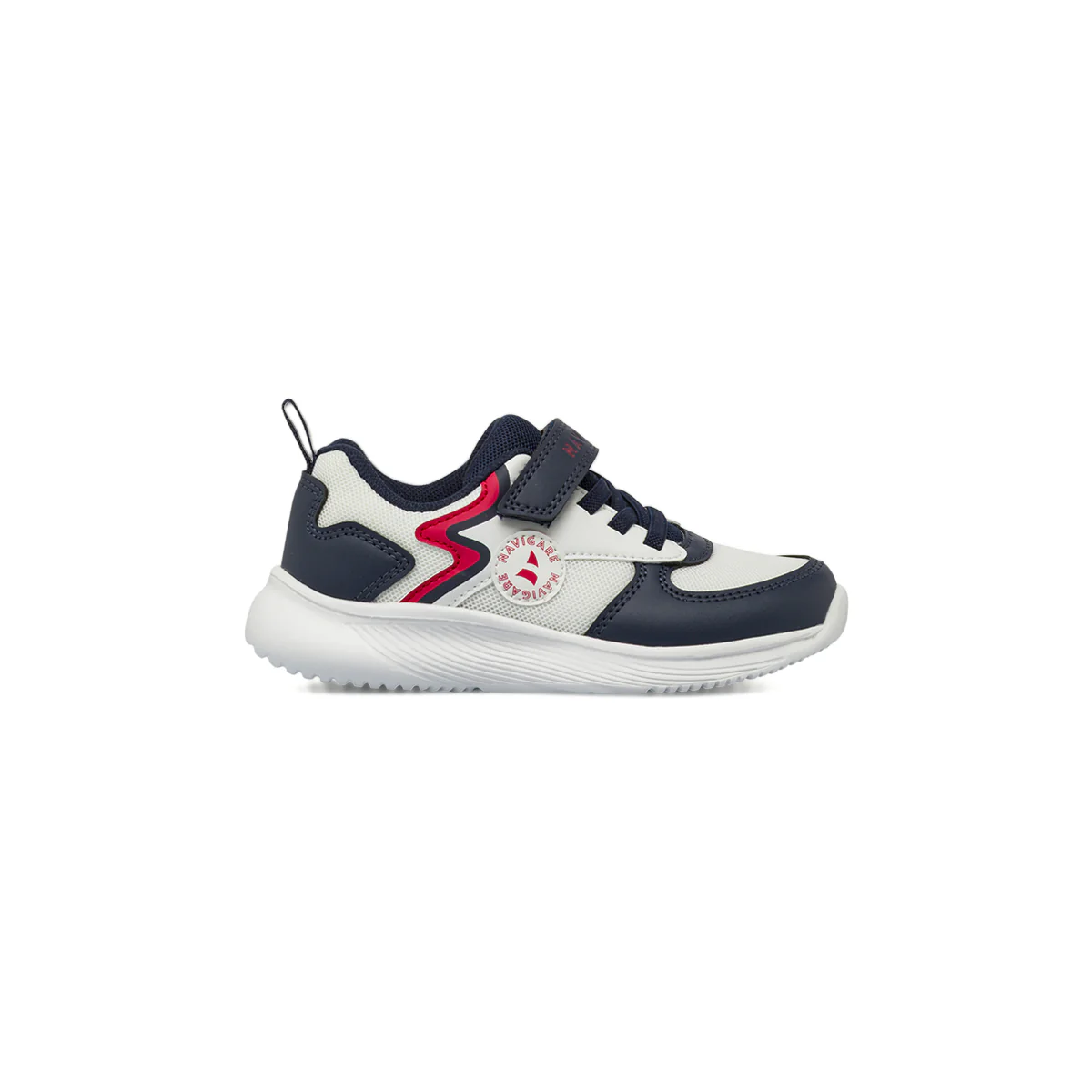 Sneakers da bambino blu con inserti in mesh e dettagli rossi Navigare