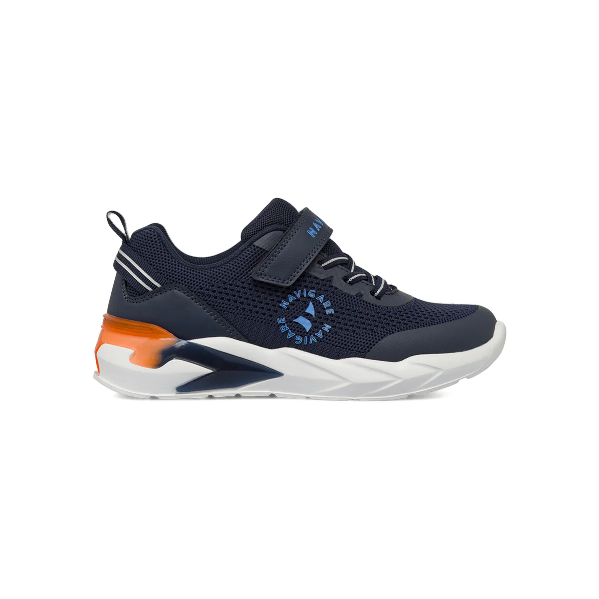 Sneakers da bambino blu in tessuto con luci nella suola Navigare
