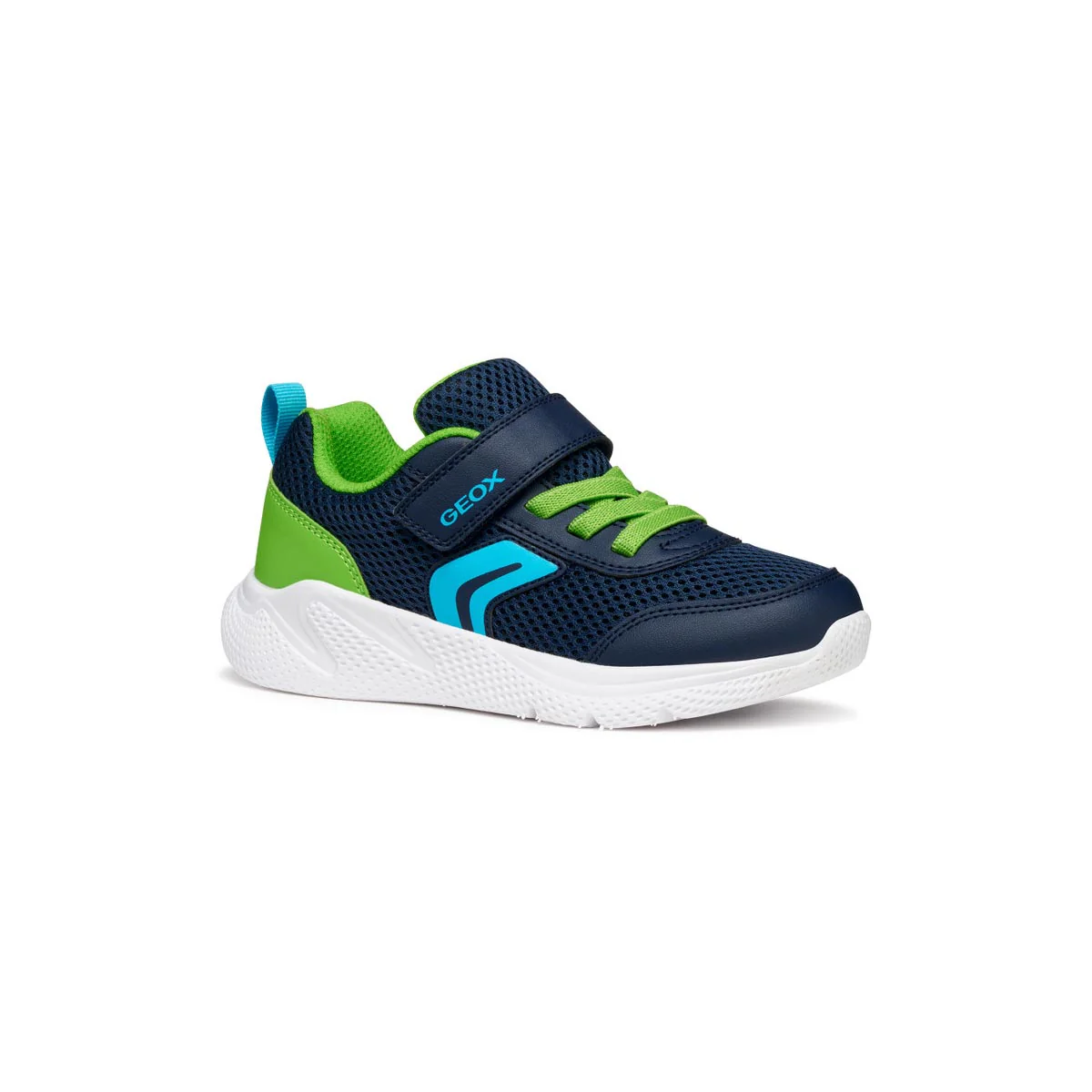 Sneakers da bambino blu traspiranti Geox con dettagli verde e strappo - Image 2