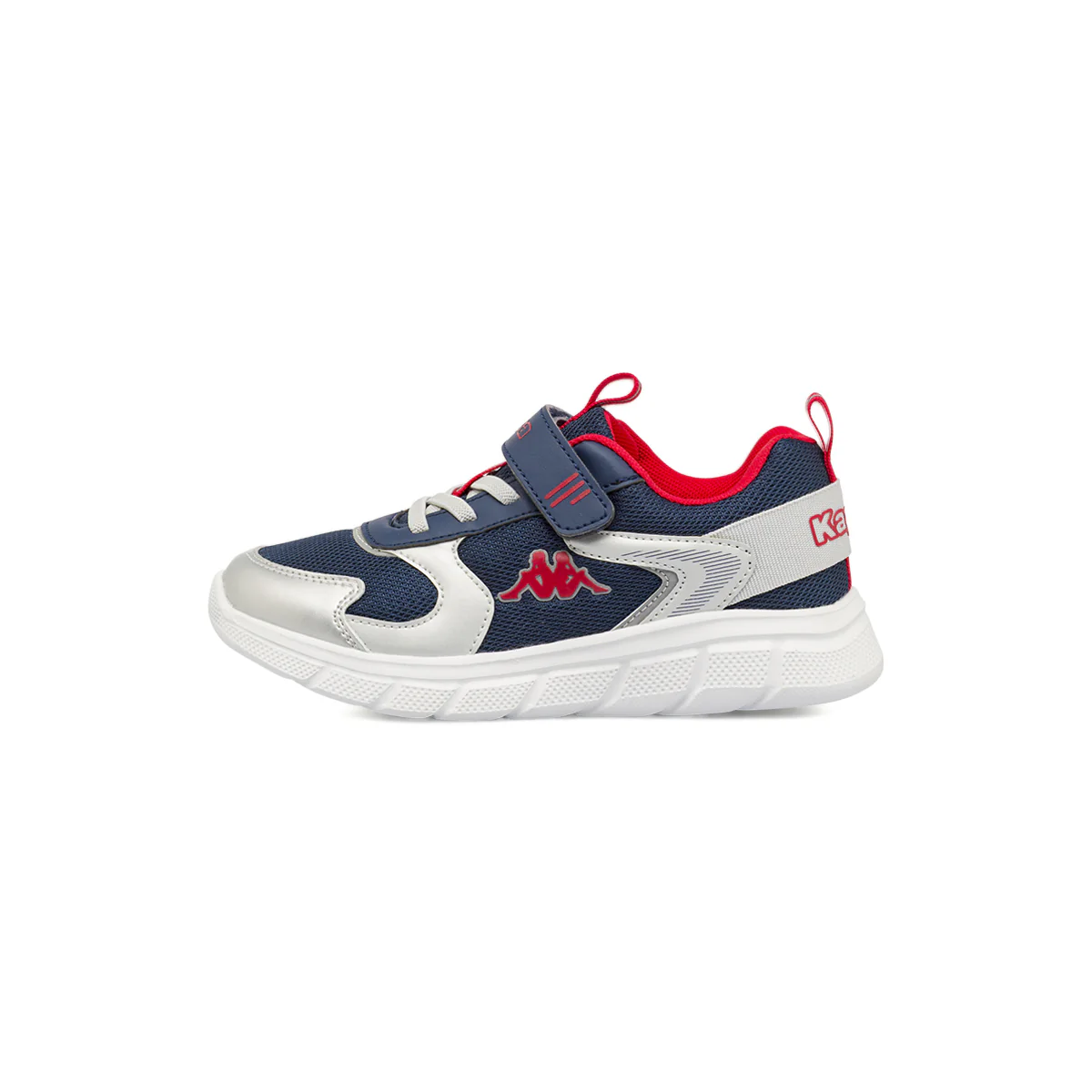 Sneakers da bambino Kappa blu e argento con strappo in velcro