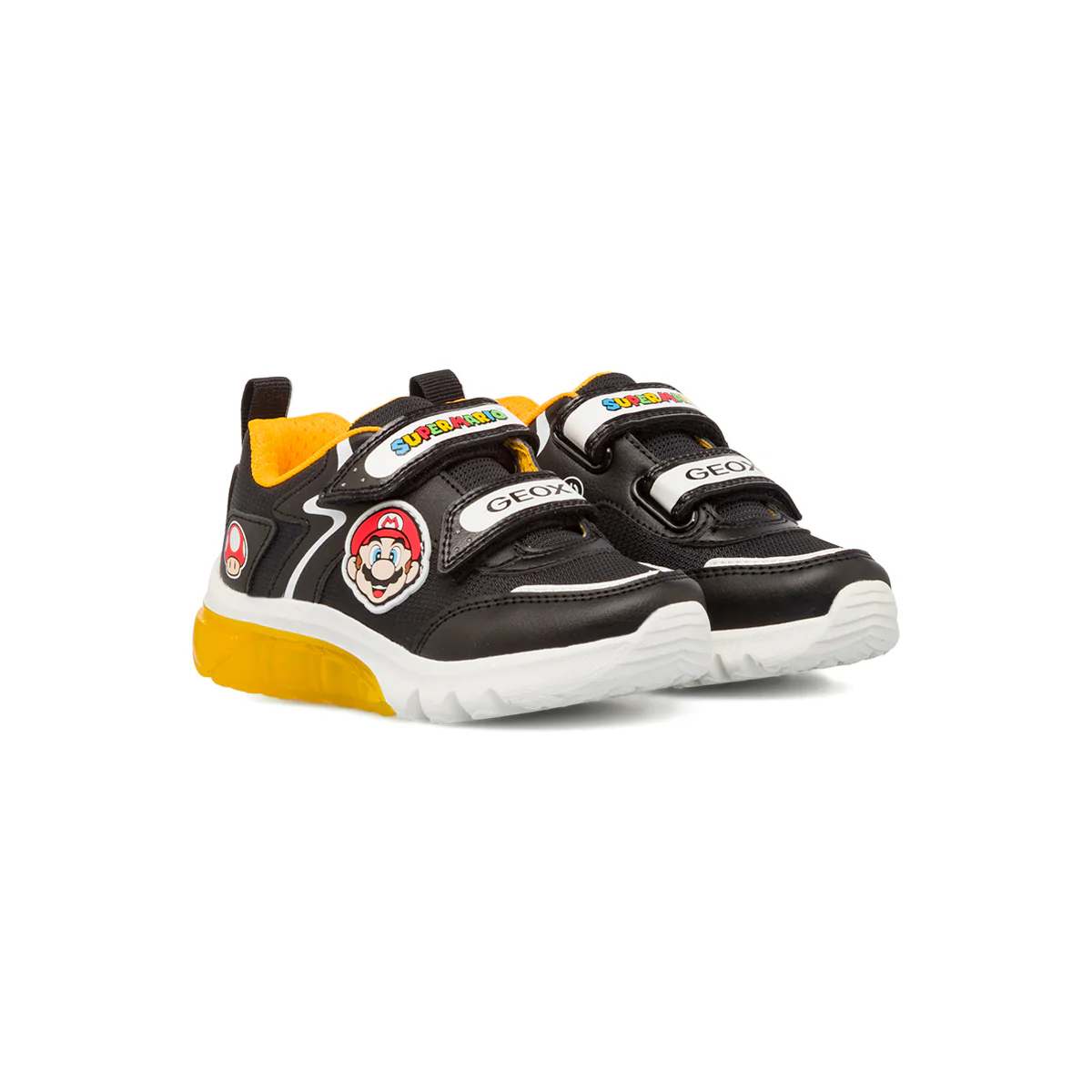 Sneakers da bambino nere e arancioni con luci nella suola Geox Super Mario - Image 2