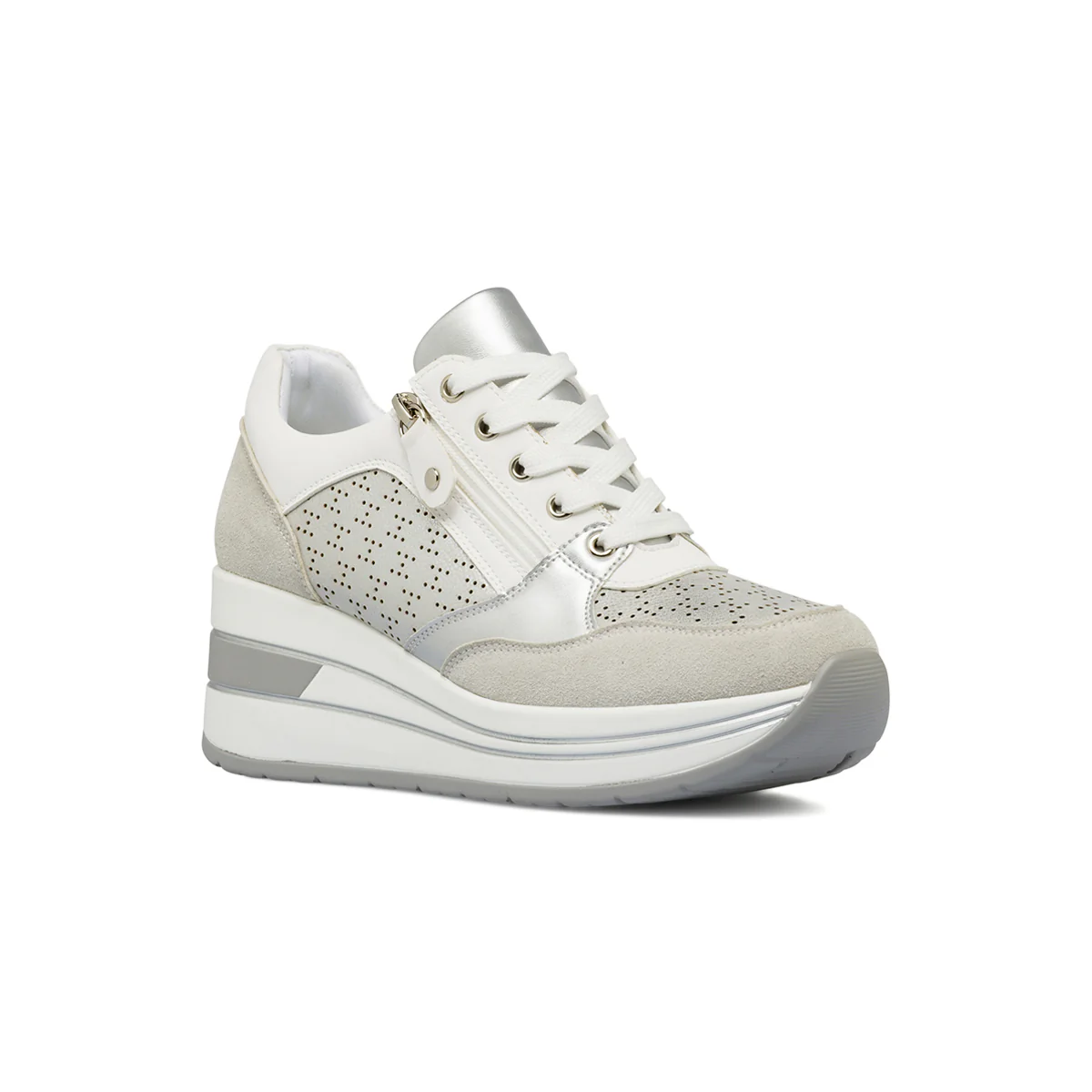 Sneakers da donna argento Lora Ferres con zeppa e inserti grigi - Image 2