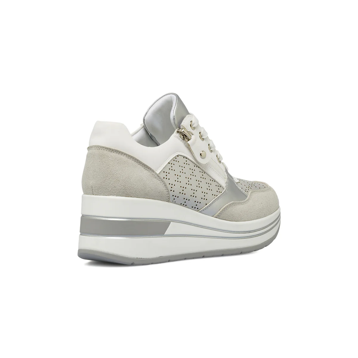 Sneakers da donna argento Lora Ferres con zeppa e inserti grigi - Image 3