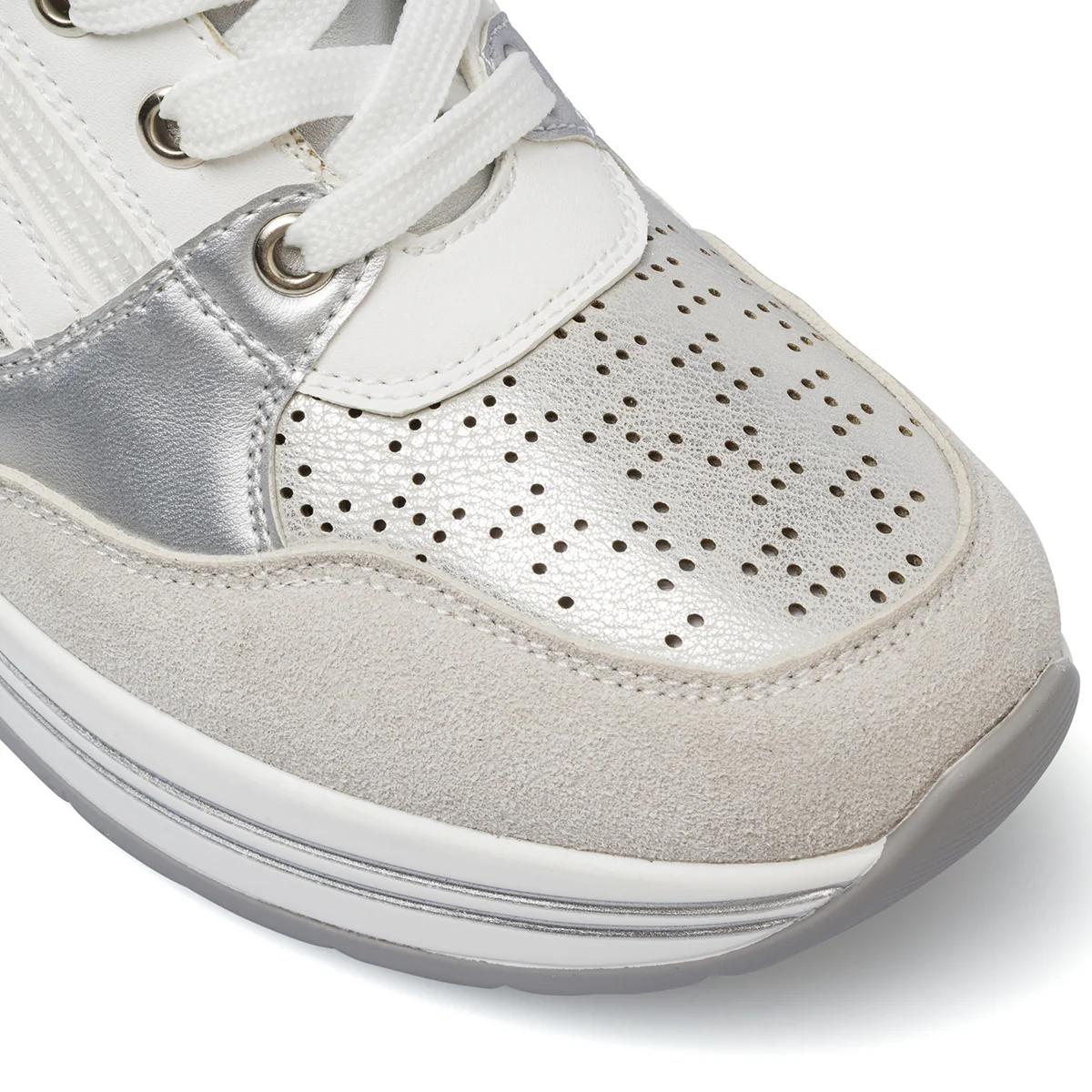 Sneakers da donna argento Lora Ferres con zeppa e inserti grigi - Image 4