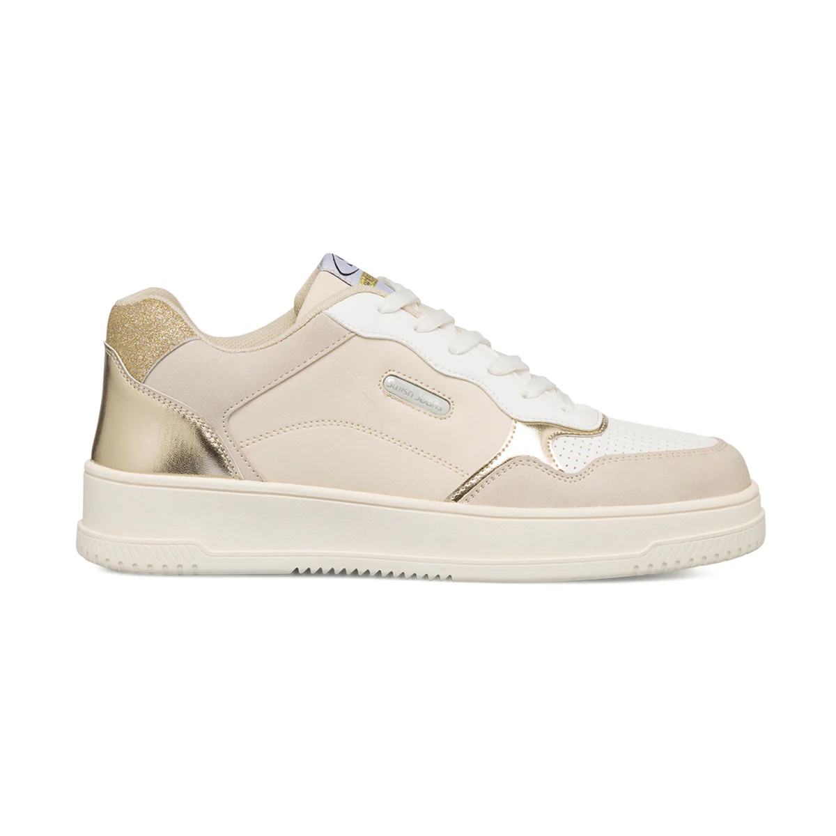 Sneakers da donna beige con dettagli glitter e metalizzati oro Swish Jeans