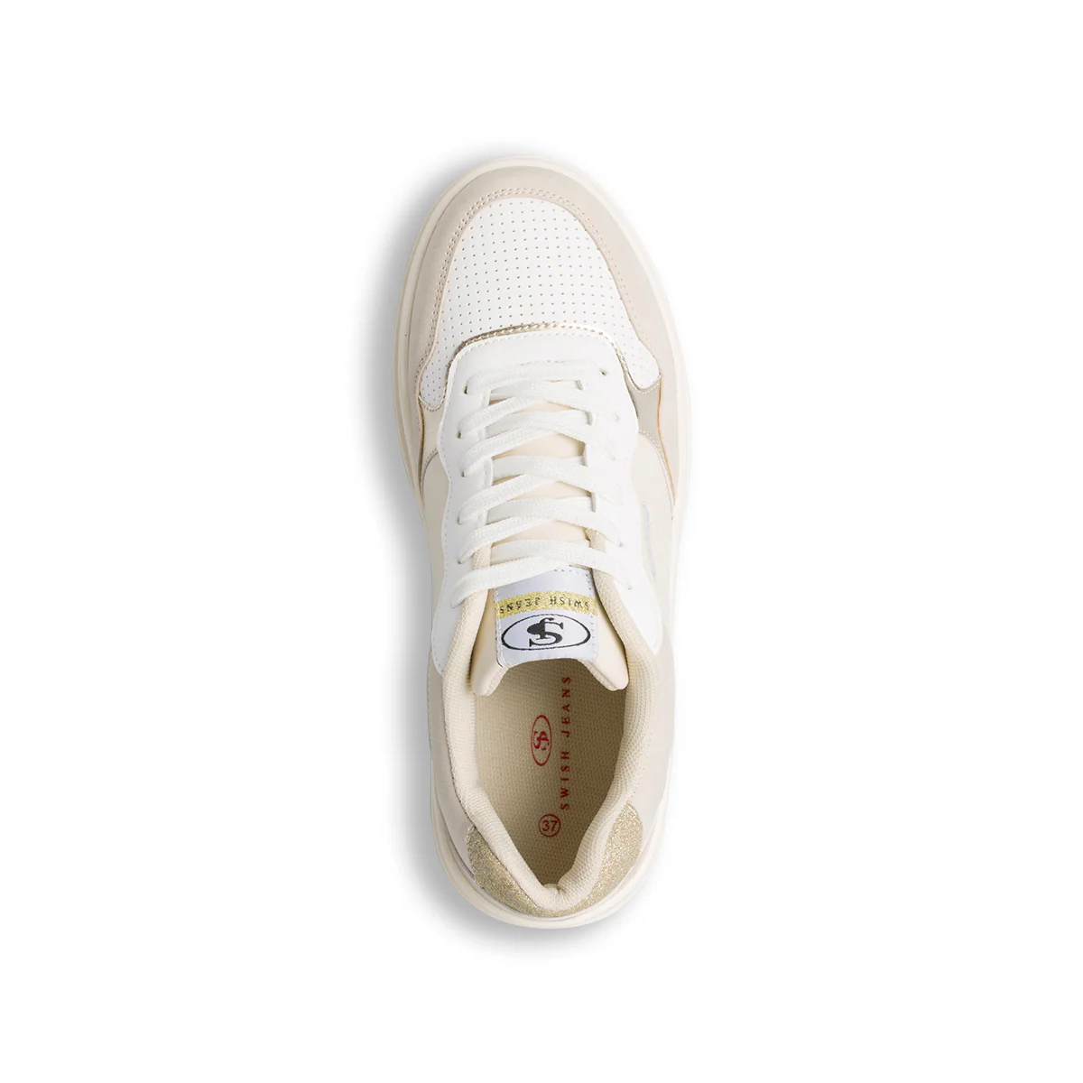 Sneakers da donna beige con dettagli glitter e metalizzati oro Swish Jeans - Image 4