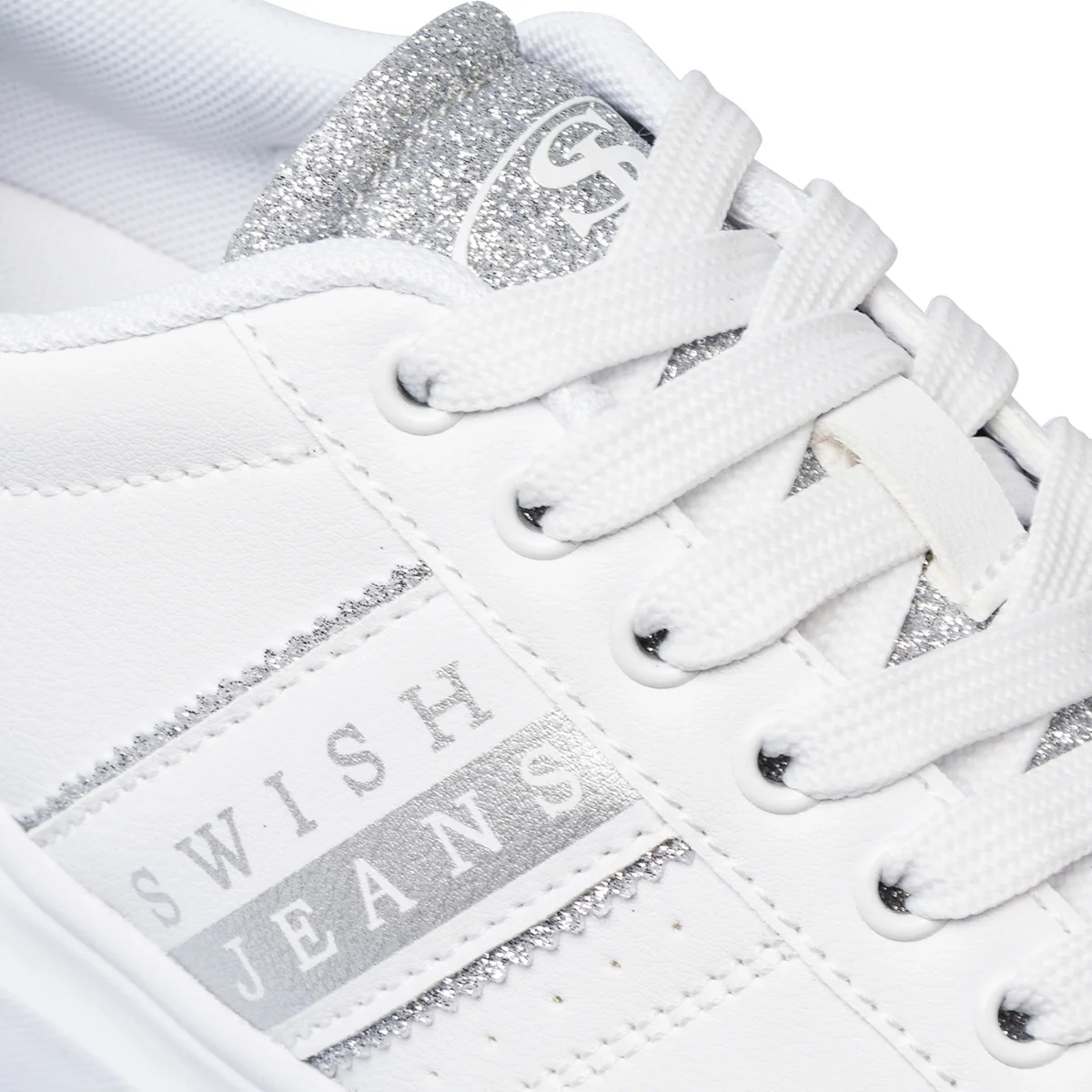 Sneakers da donna bianche con dettagli argento glitter Swish Jeans - Image 4