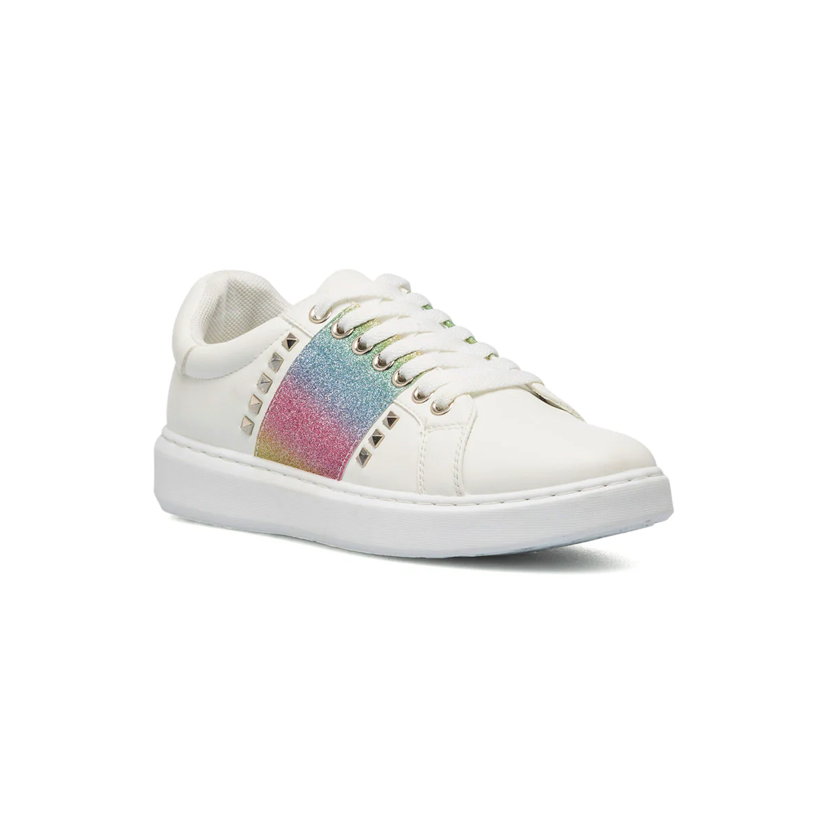 Sneakers da donna bianche con fascia glitter arcobaleno Lora Ferres - Image 2