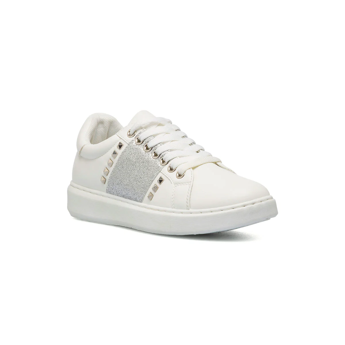 Sneakers da donna bianche con fascia glitter argento Lora Ferres - Image 2