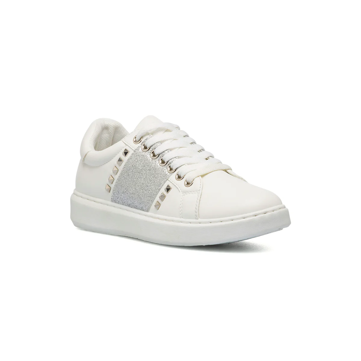 Sneakers da donna bianche con fascia glitter argento Lora Ferres - Image 7