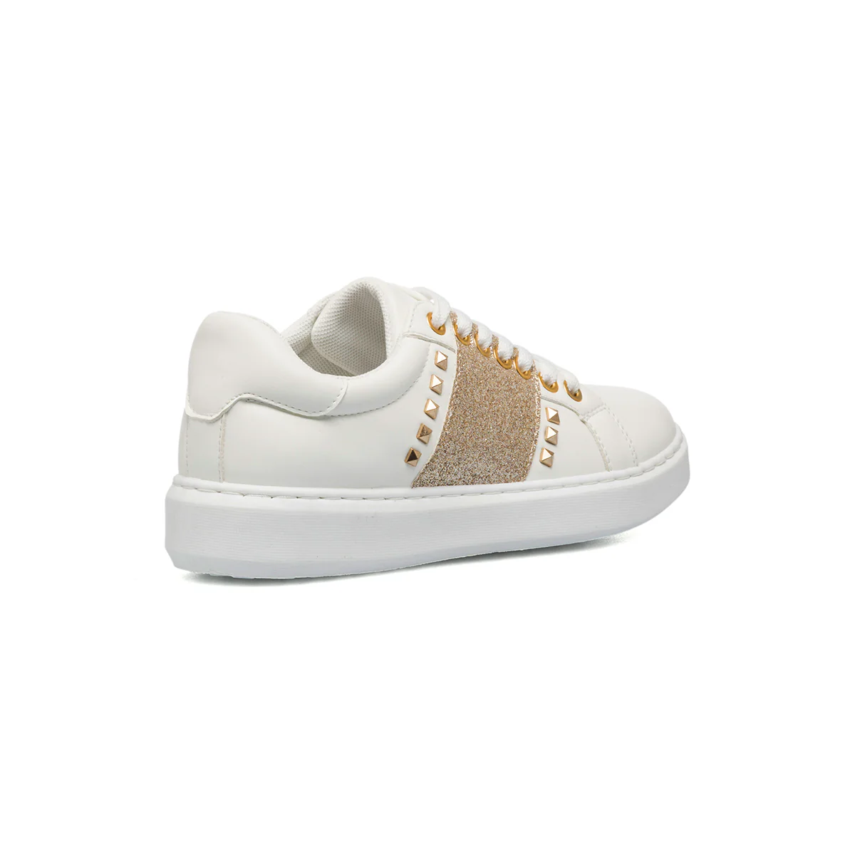Sneakers da donna bianche con fascia glitter oro Lora Ferres - Image 8