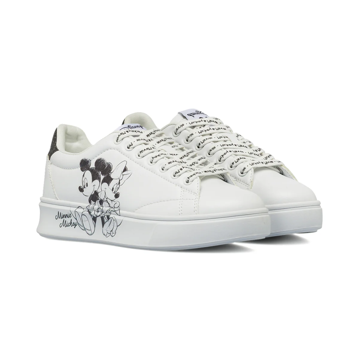 Sneakers da donna bianche con stampa Mickey & Minnie - Image 2