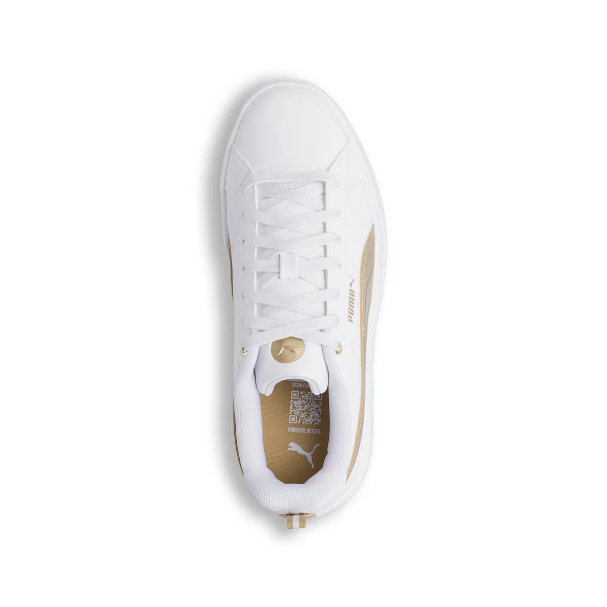 Sneakers da donna bianche con suola platform e dettagli oro Puma Karmen Metallic - Image 4
