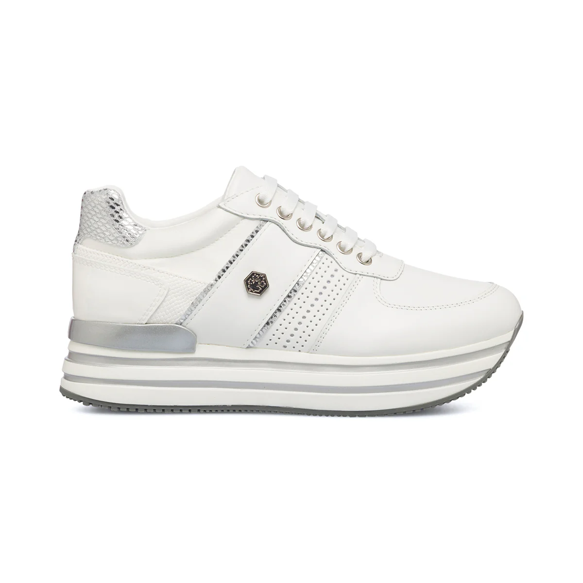 Sneakers da donna bianche in pelle con dettagli laminati Lumberjack Hilda