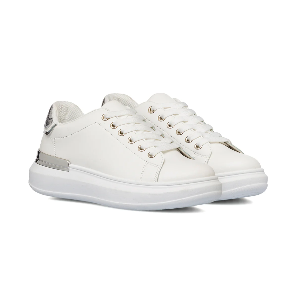 Sneakers da donna bianche Lora Ferres con dettagli argento e suola platform - Image 2