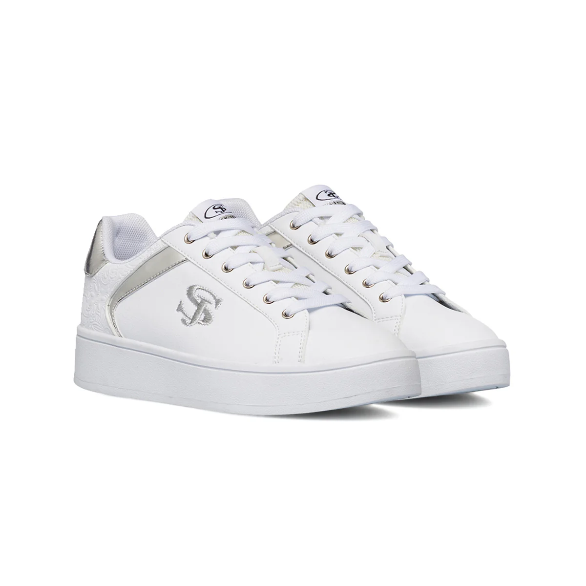 Sneakers da donna bianche Swish Jeans con dettagli argento e suola platform - Image 2