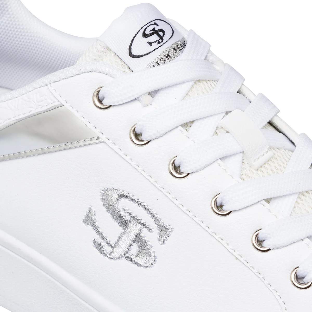 Sneakers da donna bianche Swish Jeans con dettagli argento e suola platform - Image 4
